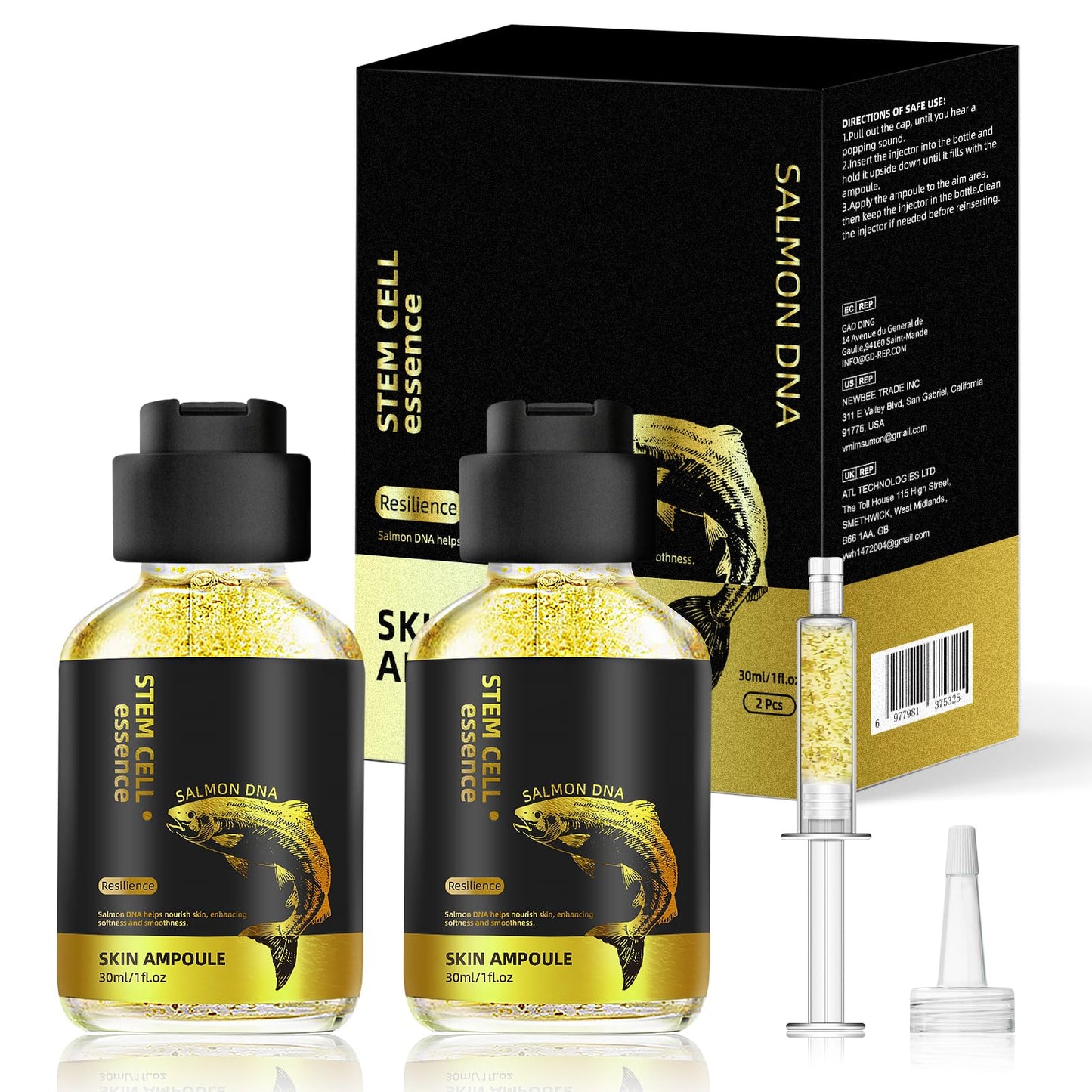 Salmon DNA Ampoule, Korean Micro Needling Serum Booster,2PCS PDRN Ampoule for Firming & Youthful-Looking Skin, Hydrating Korean Skincare 30ML