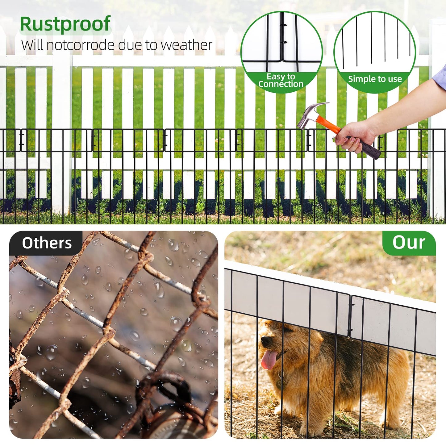 10.8 Feet Portabl Pet Dog Fence Outdoor, 10 Panels 17in H x 13in W Adjustable Garden Border Fencing for Dogs, Puppy Proof Barrier with Easy