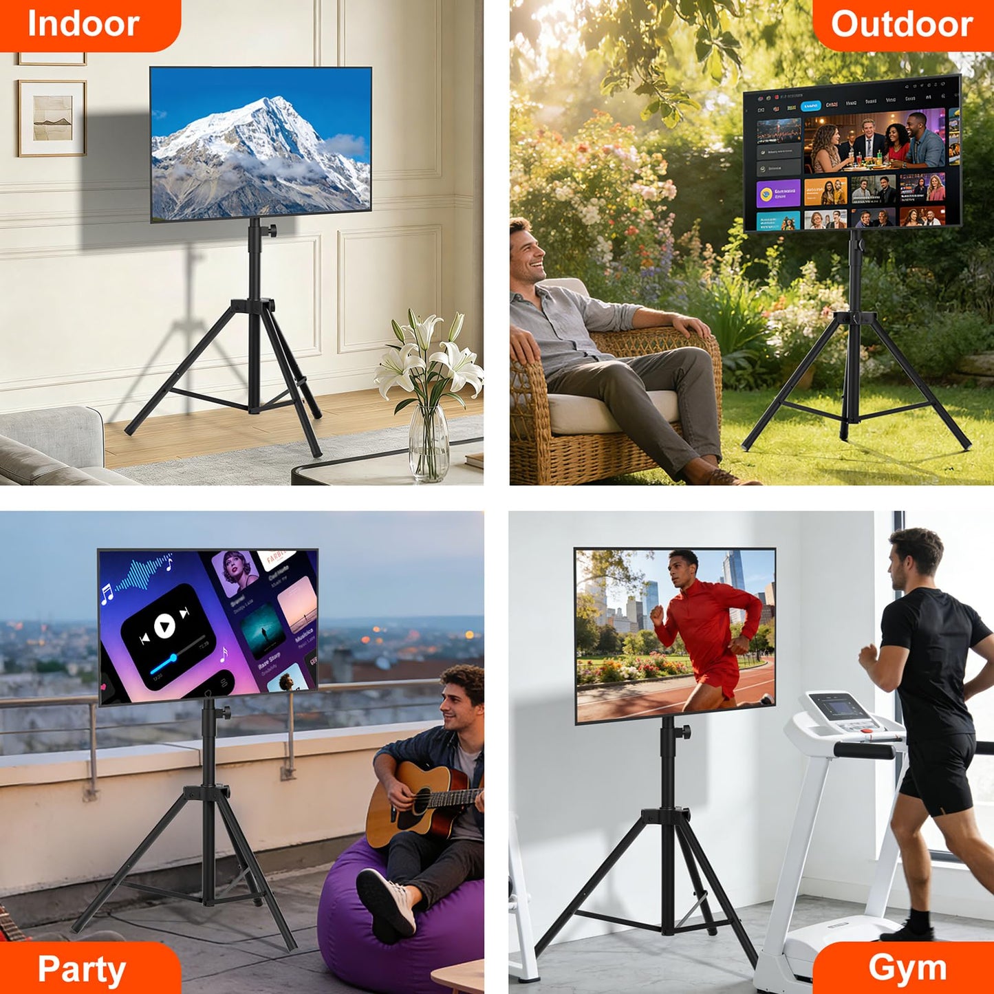 Vanconwey Tripod TV Stand,Outdoor TV Stand for 30-75 inch TVs,Black