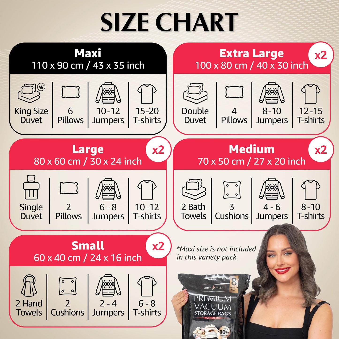 GENIE SPACE Premium Vacuum Storage Bags Variety 8 Pack with Pump