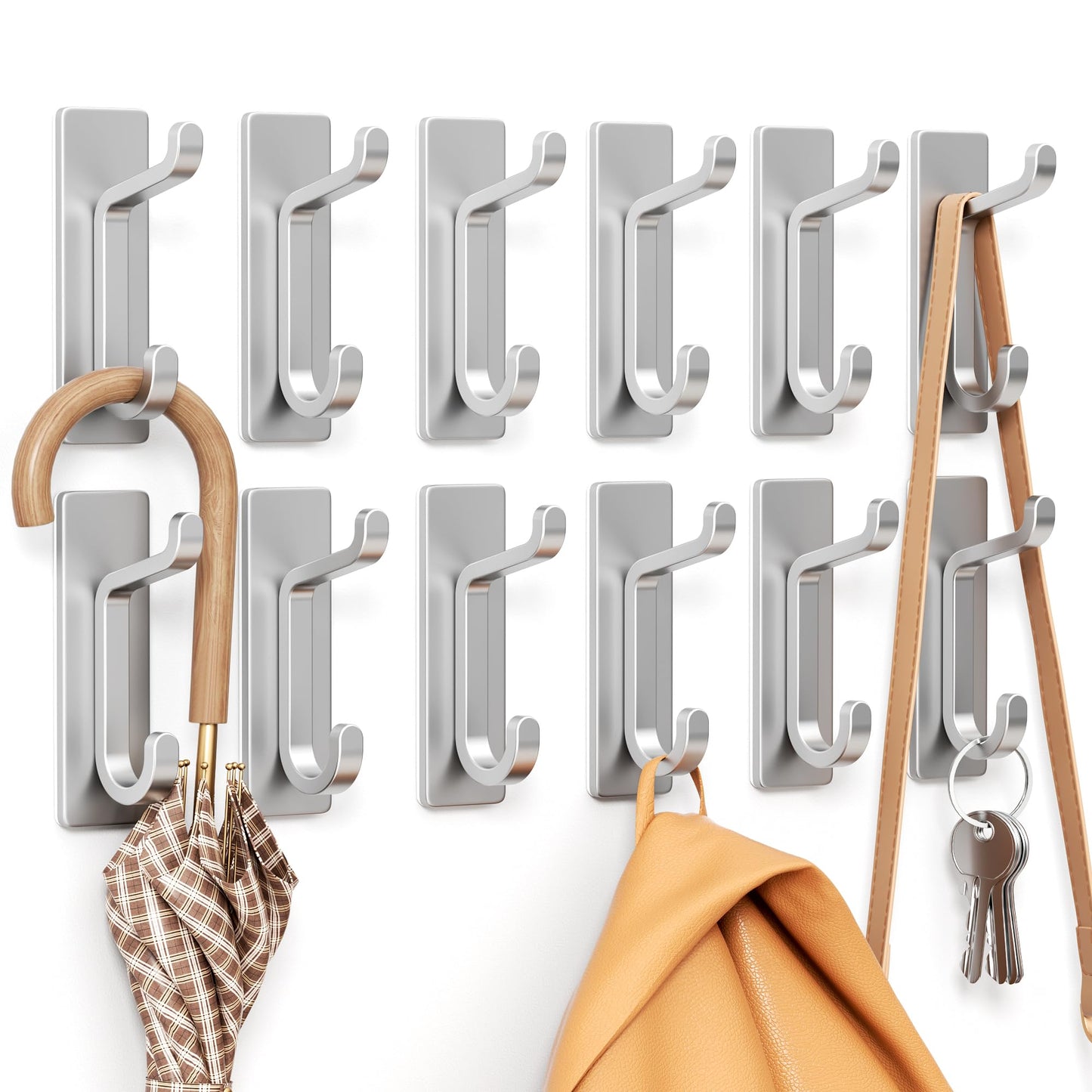 pickpiff Self Adhesive Hooks for Hanging, Extra Sticky Metal Stainless Hooks for Coat Towel Key Hat, Wall Mounted Heavy Duty, Removable Hanger for