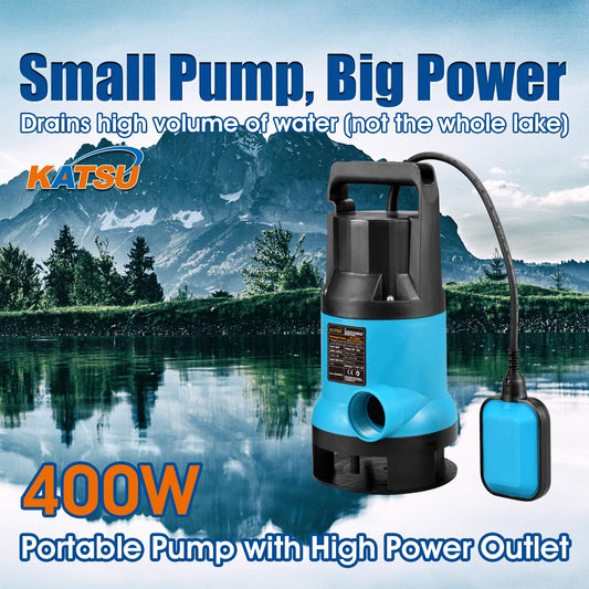 KATSU Garden Submersible Water Pump 400W with 10 Meters 1.1/4" Hose & Quick Coupler Connector