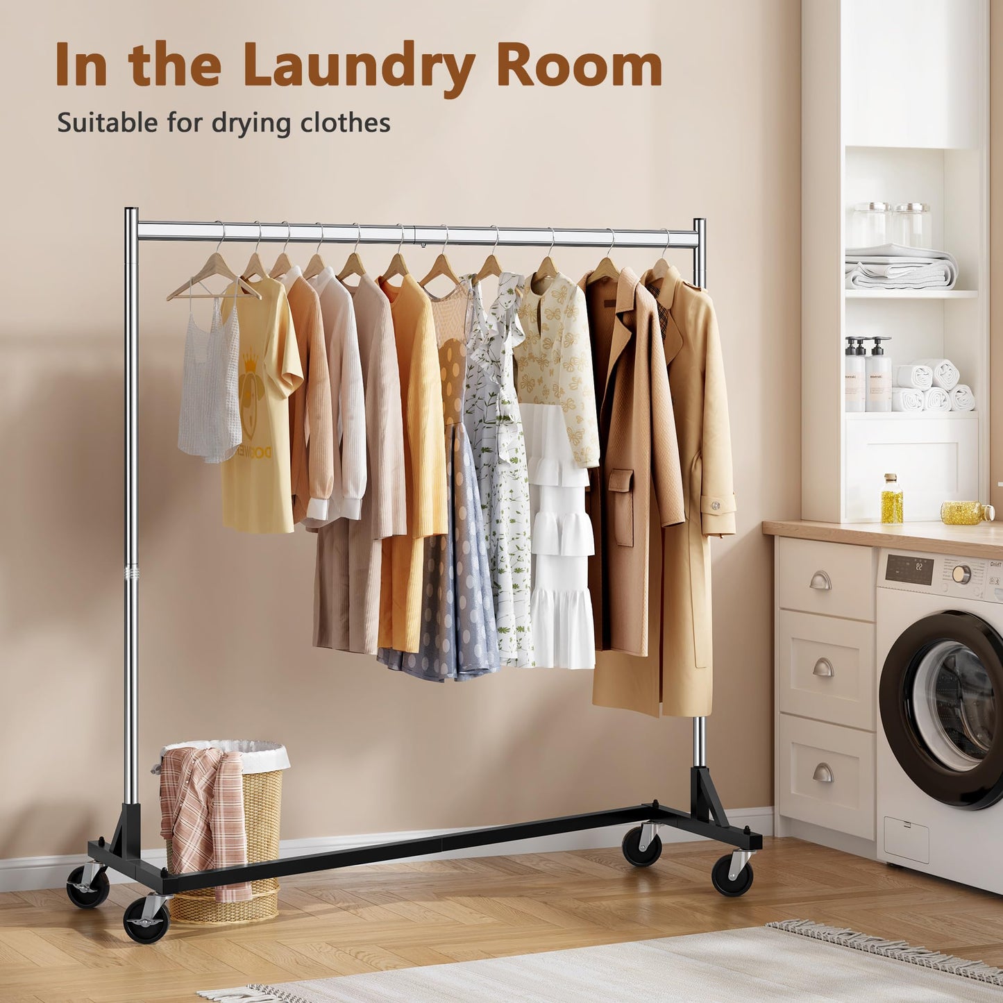Hoctieon Z Rack, Rolling Clothes Racks with Z-Base, Heavy Duty Garment Rack, Clothing Racks for Hanging Clothes, Sturdy Metal Hanging Holder