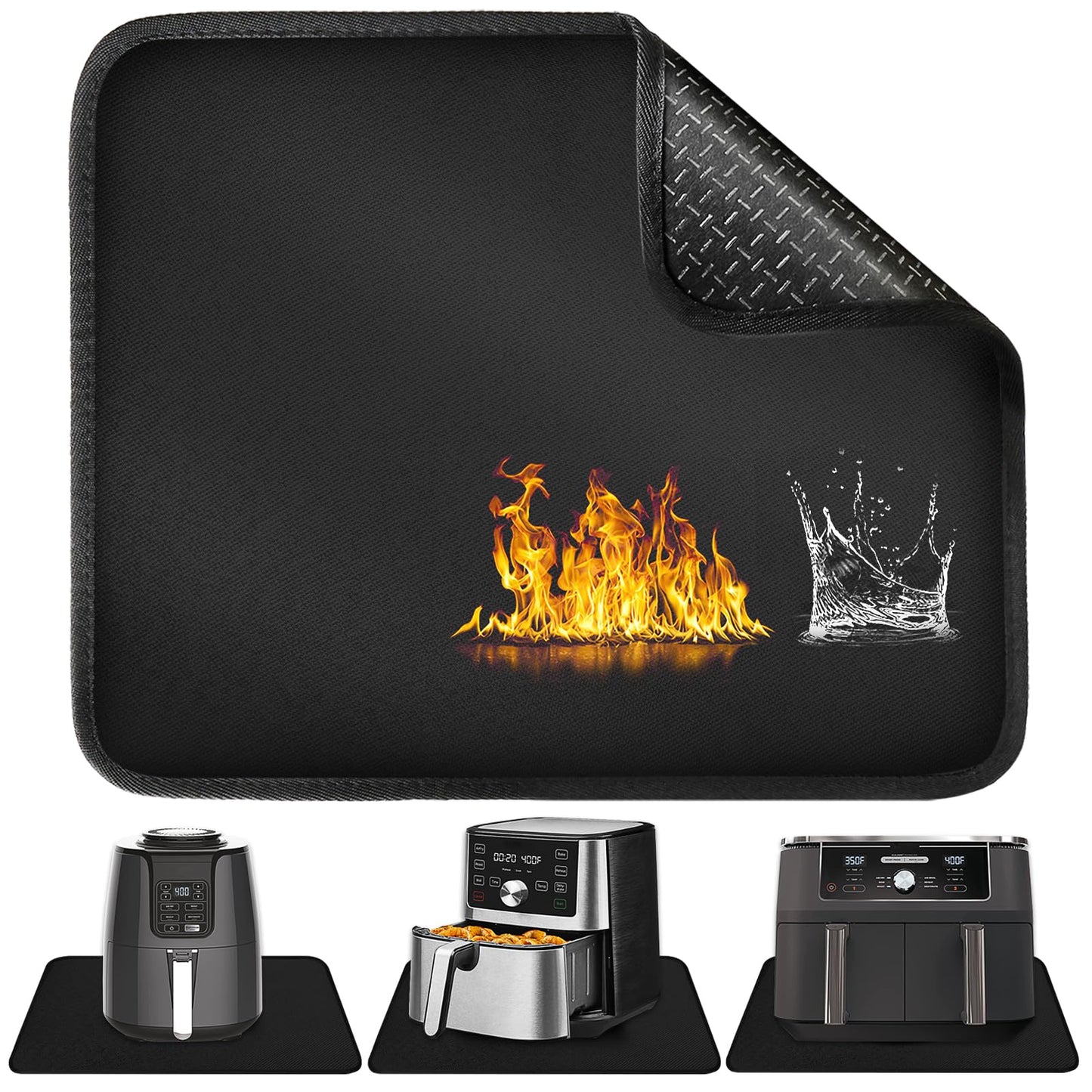 Heat Resistant Mat for Air Fryer with 4-Layer Heat Insulation Material, 1.5mm Thick Heat Mat with Fireproof Surface, Non-Slip Bottom, Air Fryer