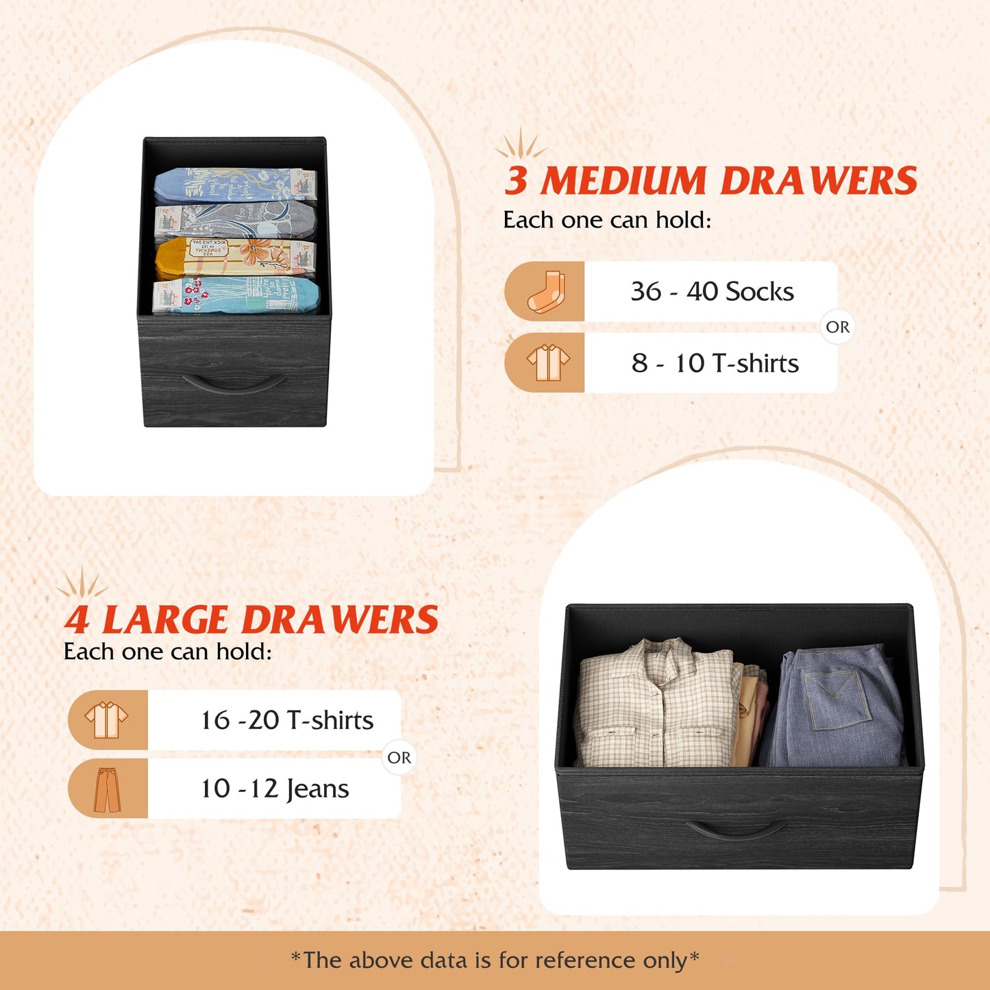 WLIVE Tall Chest of Drawers, 10 Large Fabric Drawers Dresser Bedroom, Black