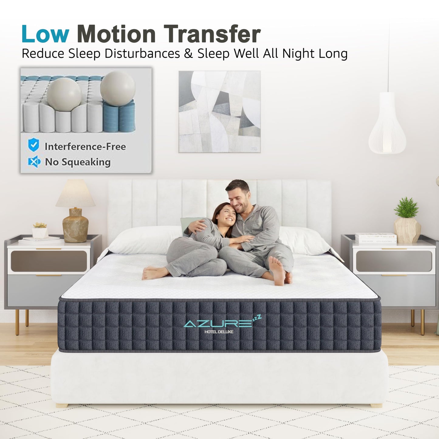 Azure 4FT6 Double Mattress, 10 Inch Memory Foam Hybrid Medium Firm Orthopedic Support with 7-Zone Pocket Springs, Motion Isolation, Pressure Relief