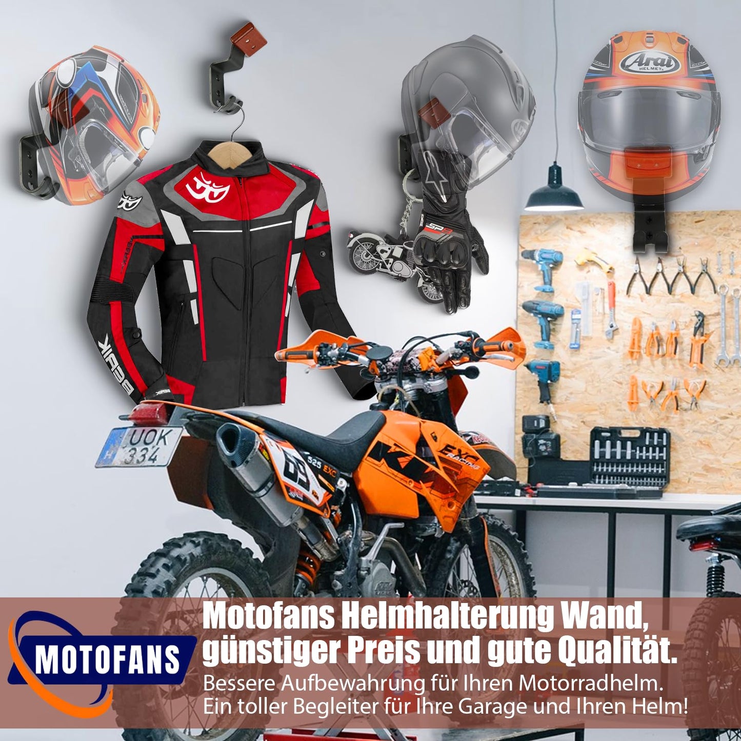 motofans Motorcycle Helmet Mount Rack Rack with Hook for Hanging Motorcycle Helmet and Jacket