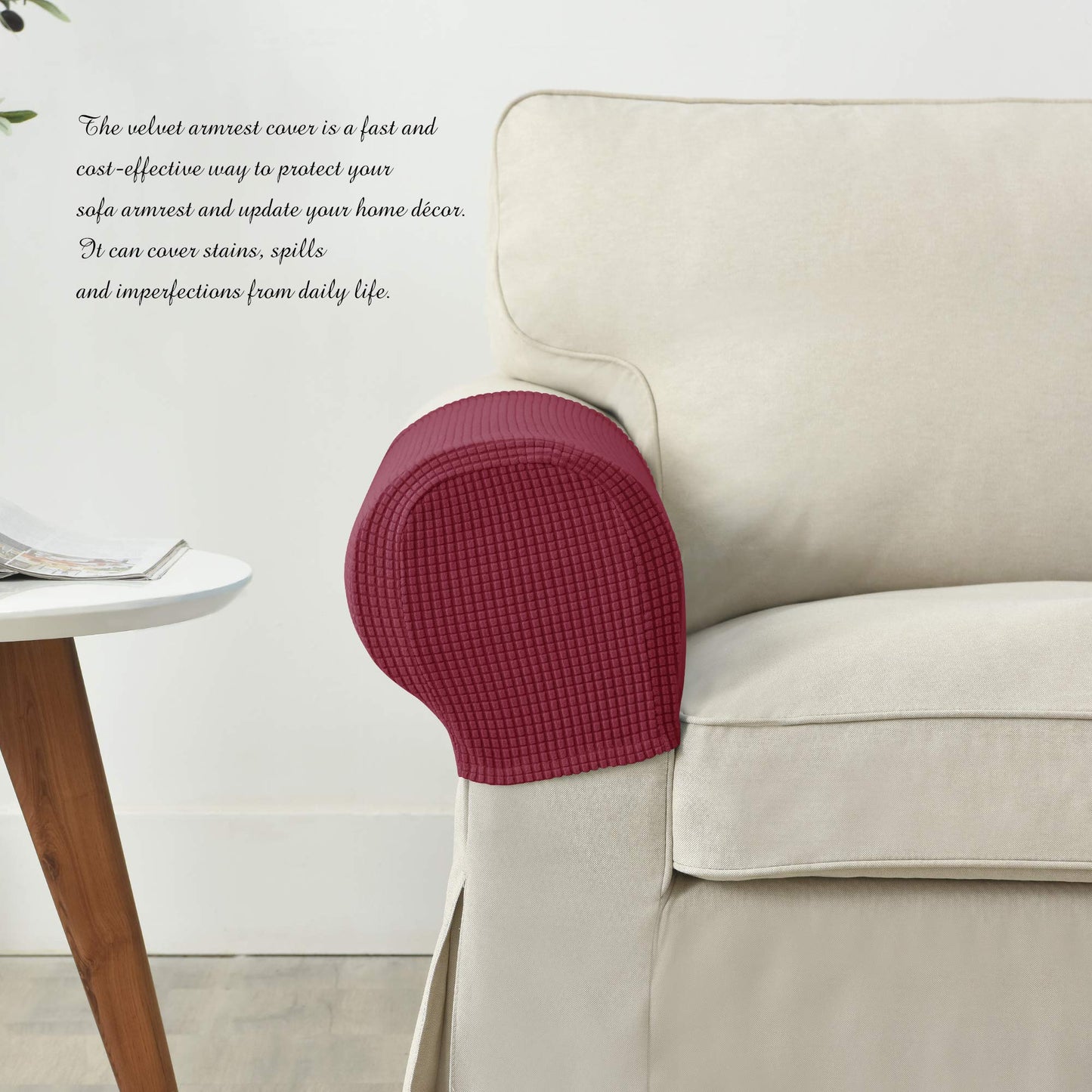 GEOCANG Armchair cover, Set of 2 non-slip armchair, sofa armrest protector, for furniture protector (Red wine)