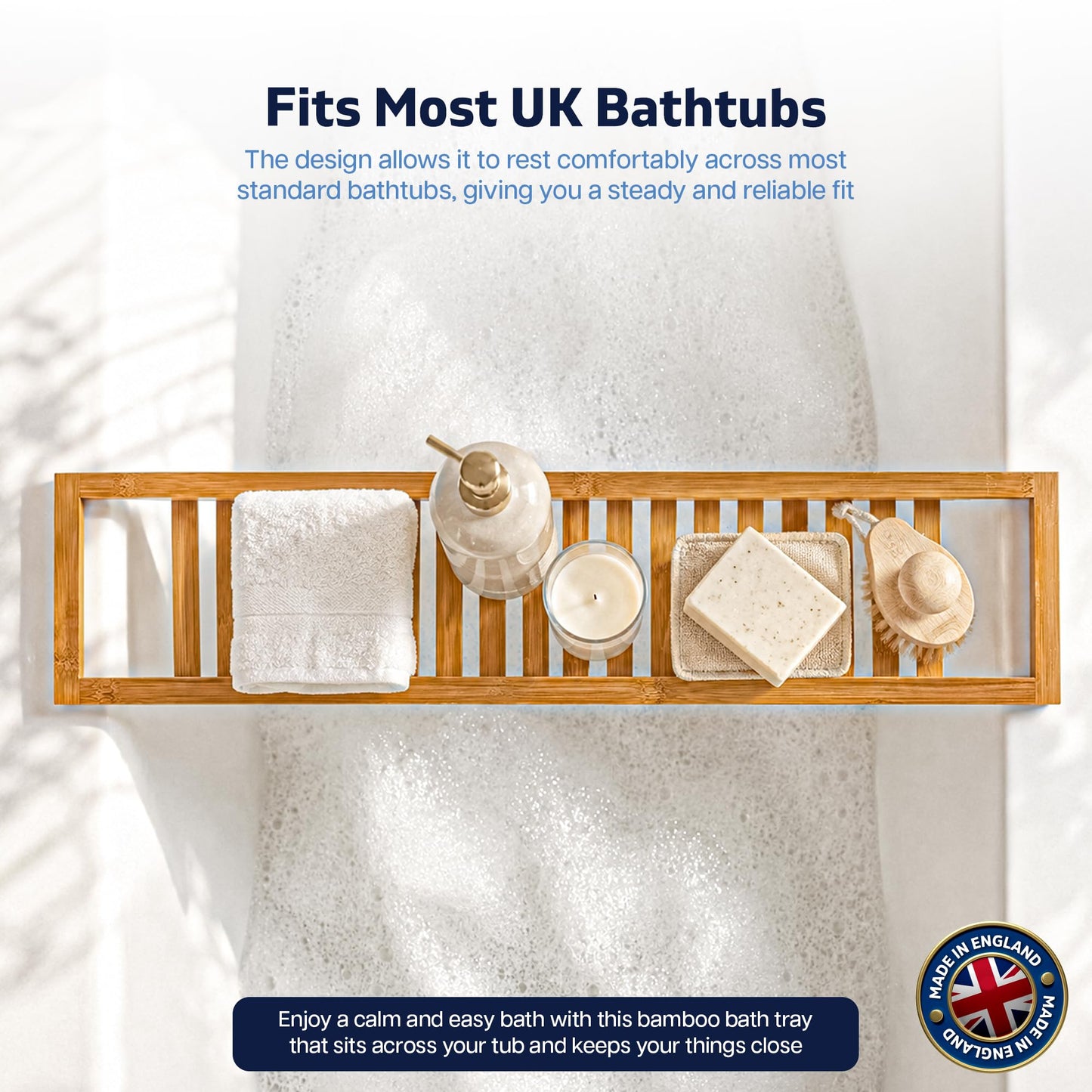 Besto Bath Caddy Tray for Bathtub | Bamboo Wooden Bath tray for Bathroom | Bath Shelf for Reading, Relaxing & Placing Accessories Like Scented Candle