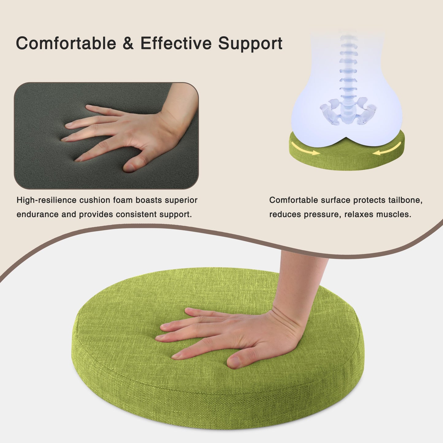 OVOV Non-Slip Round Chair Cushions for Dining Chairs 16"/40cm Green 4 Pack