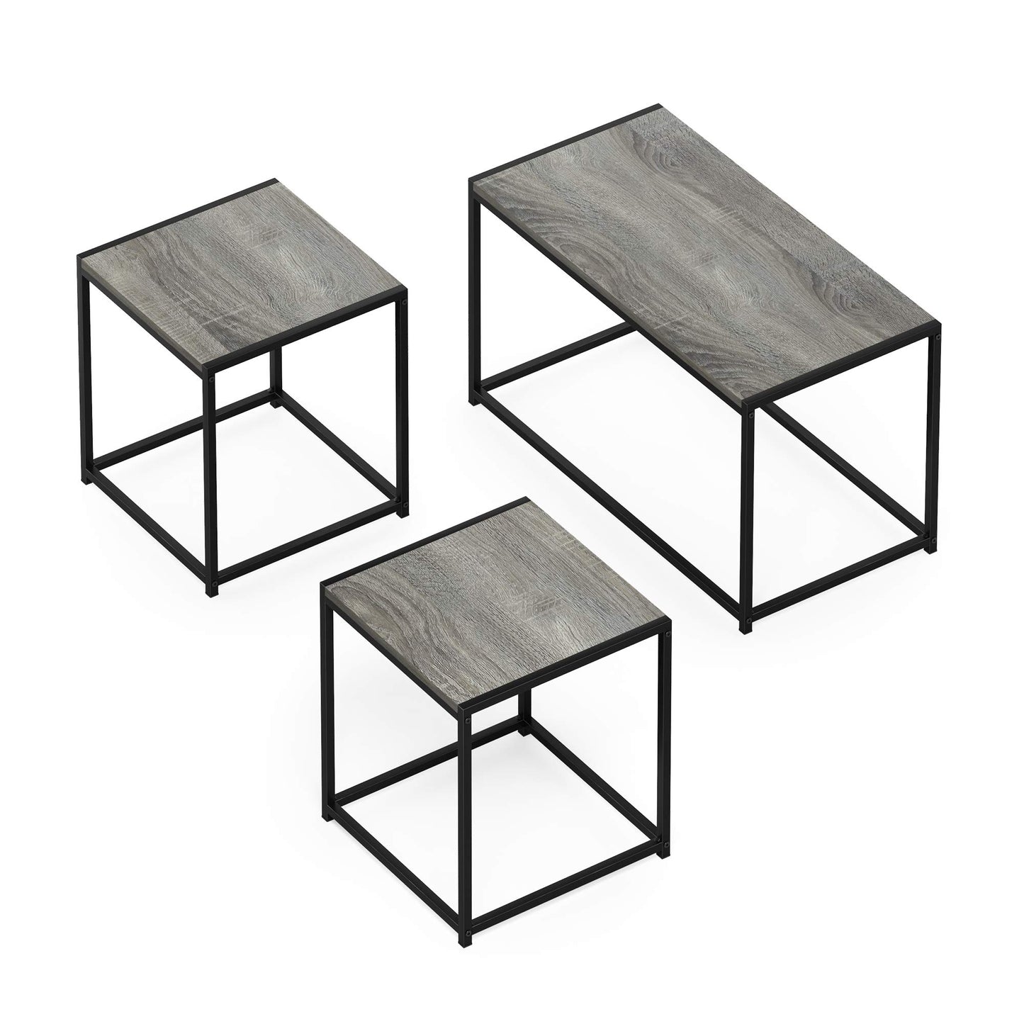 Furinno Camnus Modern Living Room Table Set with One Coffee Table and Two Side Tables, French Oak Grey