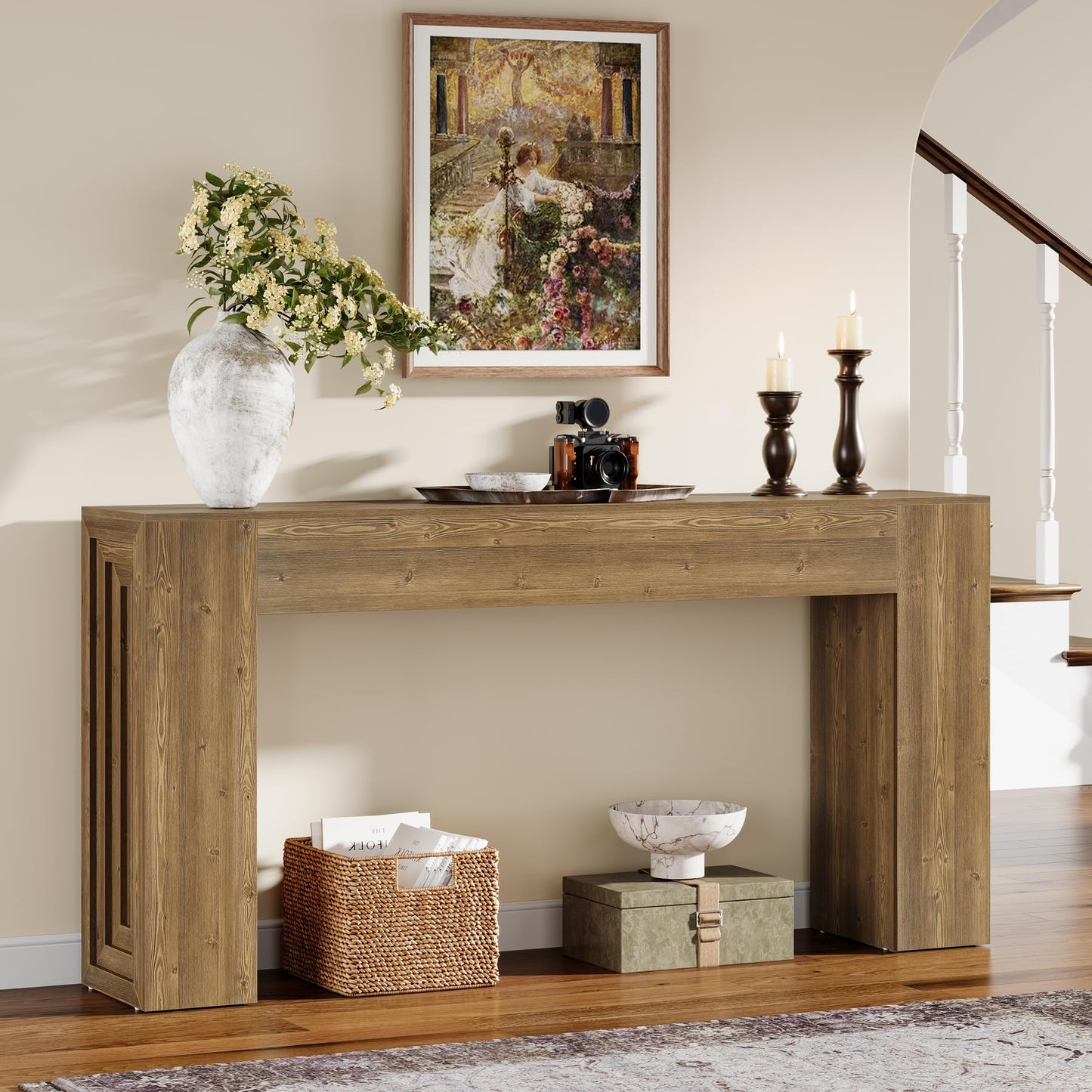 Tribesigns 63-Inch Long Console Table, Farmhouse Narrow Sofa Table Behind The Couch for Living Room, Entryway, Hallway, Foyer, Natural Brown