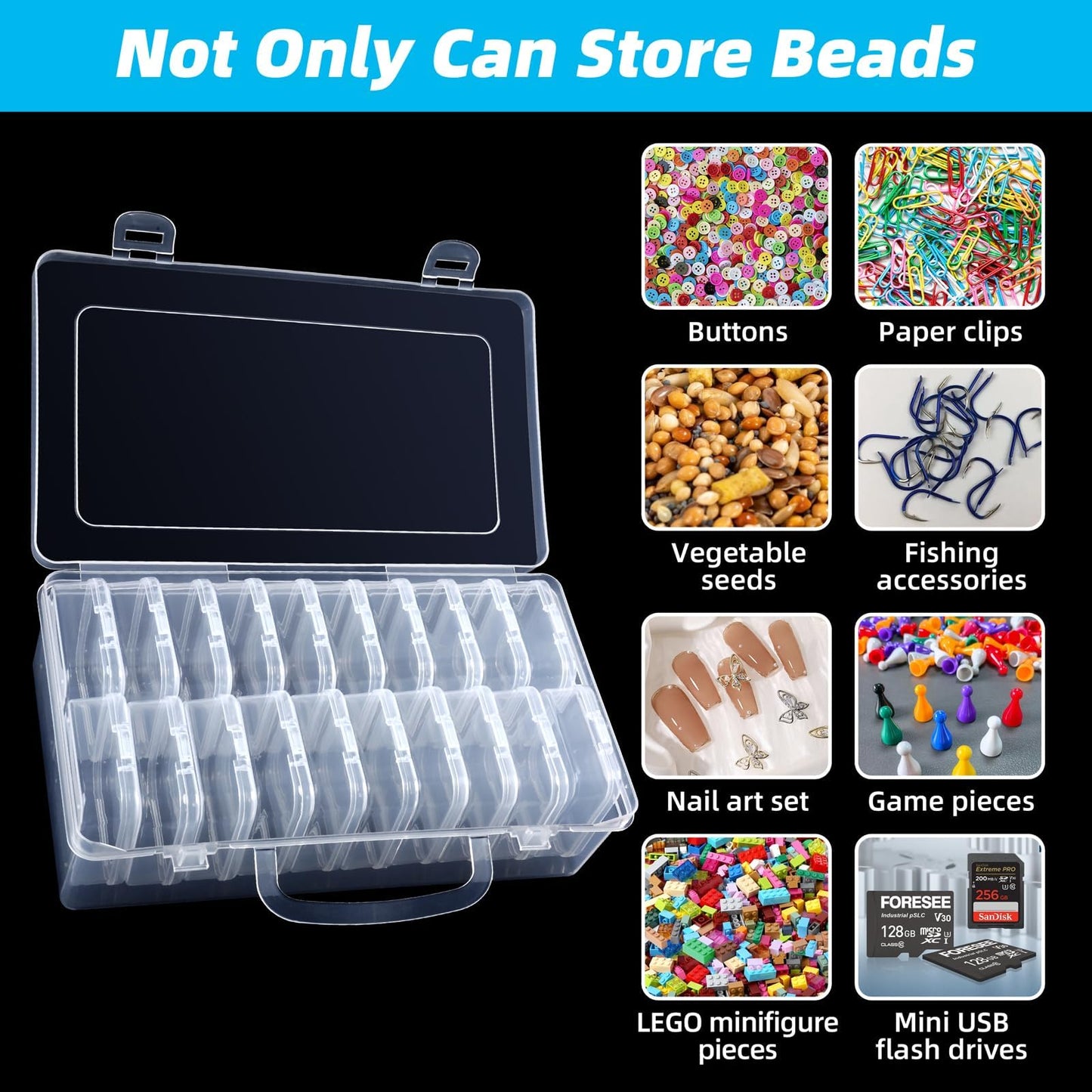 Bead Storage Box, Small Storage Box with Lid, Transparent Bead Organiser