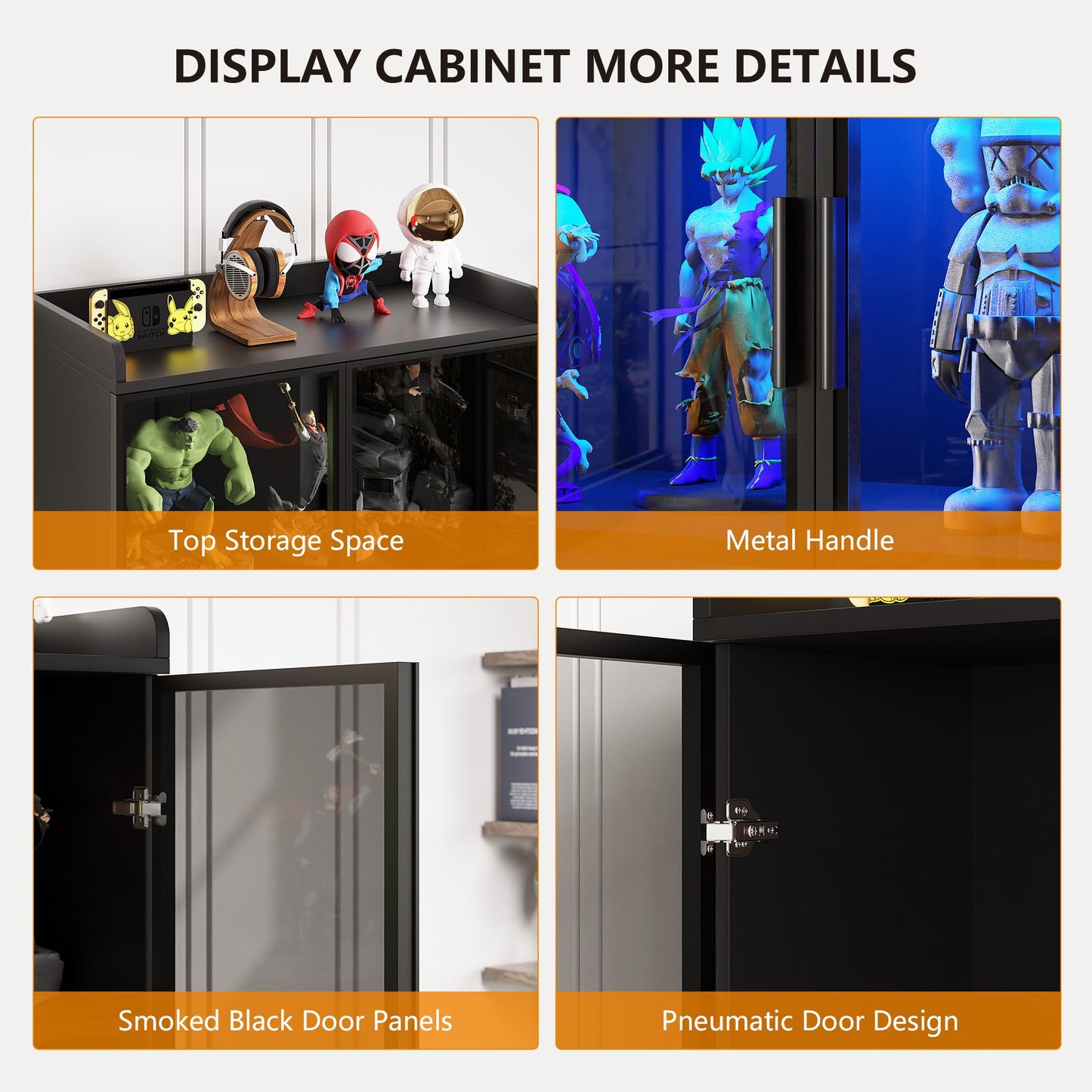 FREDEES LED Display Cabinet with 2 Doors and Adjustable Shelf, 165CM, Black