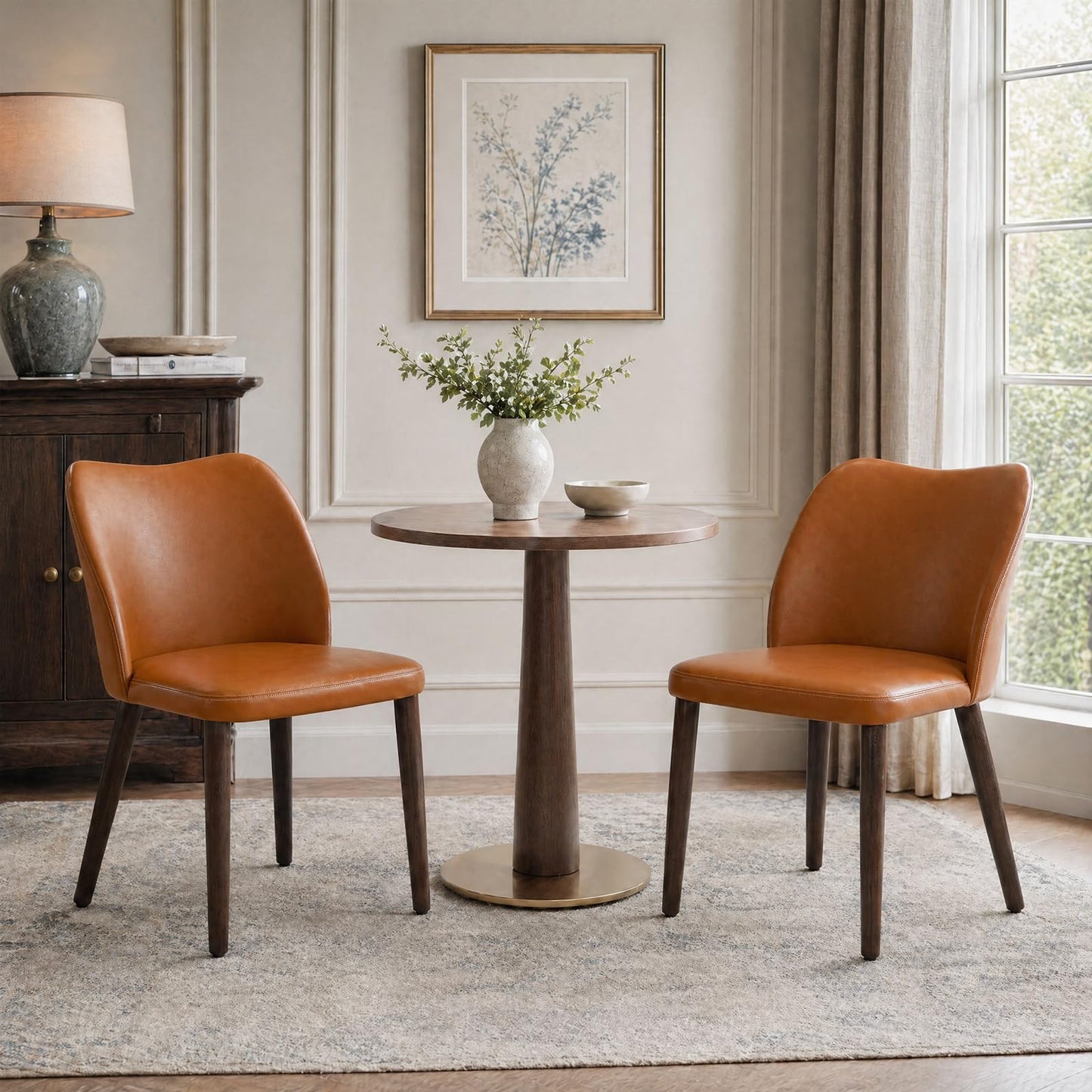 COLAMY Upholstered Dining Chairs, Modern Leather Dining Room Kitchen Side Chair with Padded Seat and Wood Legs for Restaurant/Cafe,White