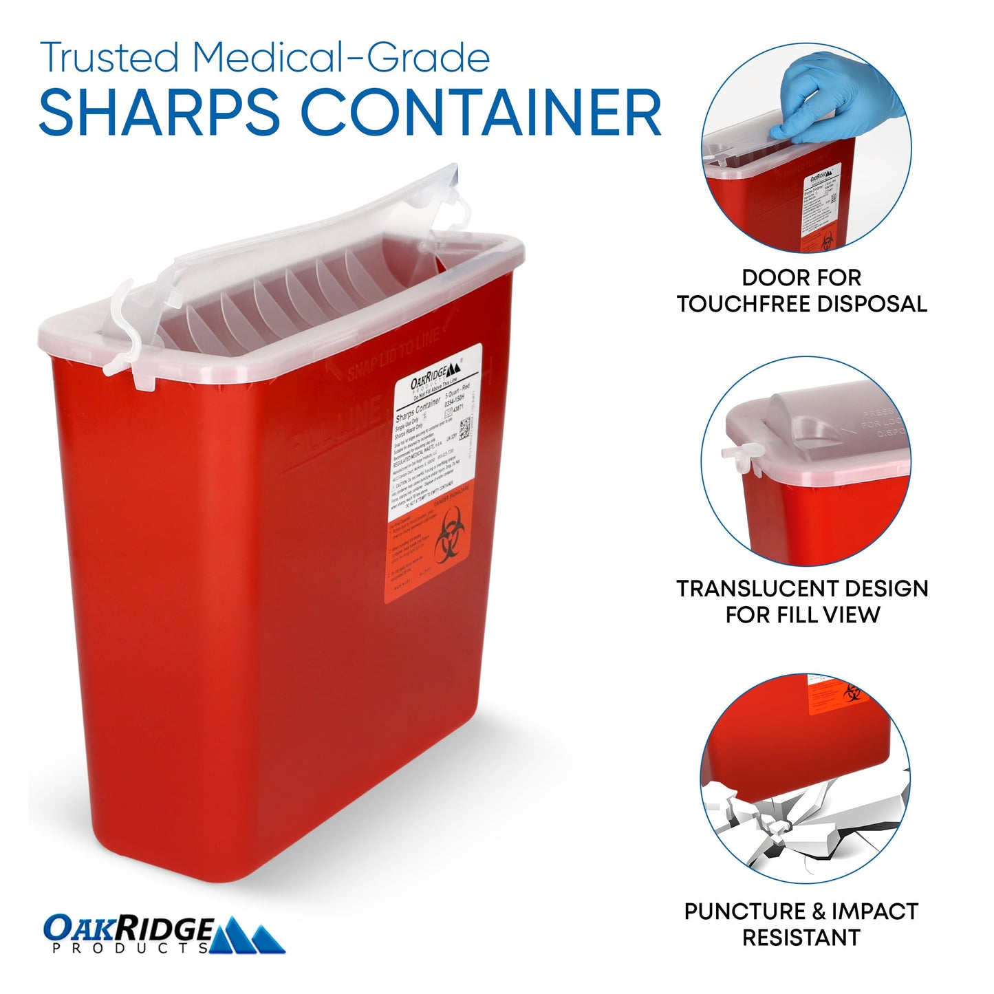 OakRidge Products Sharps Disposal Container for 5 Quart Size with Touchless Disposal (Pack of 2) 1 Medium Red