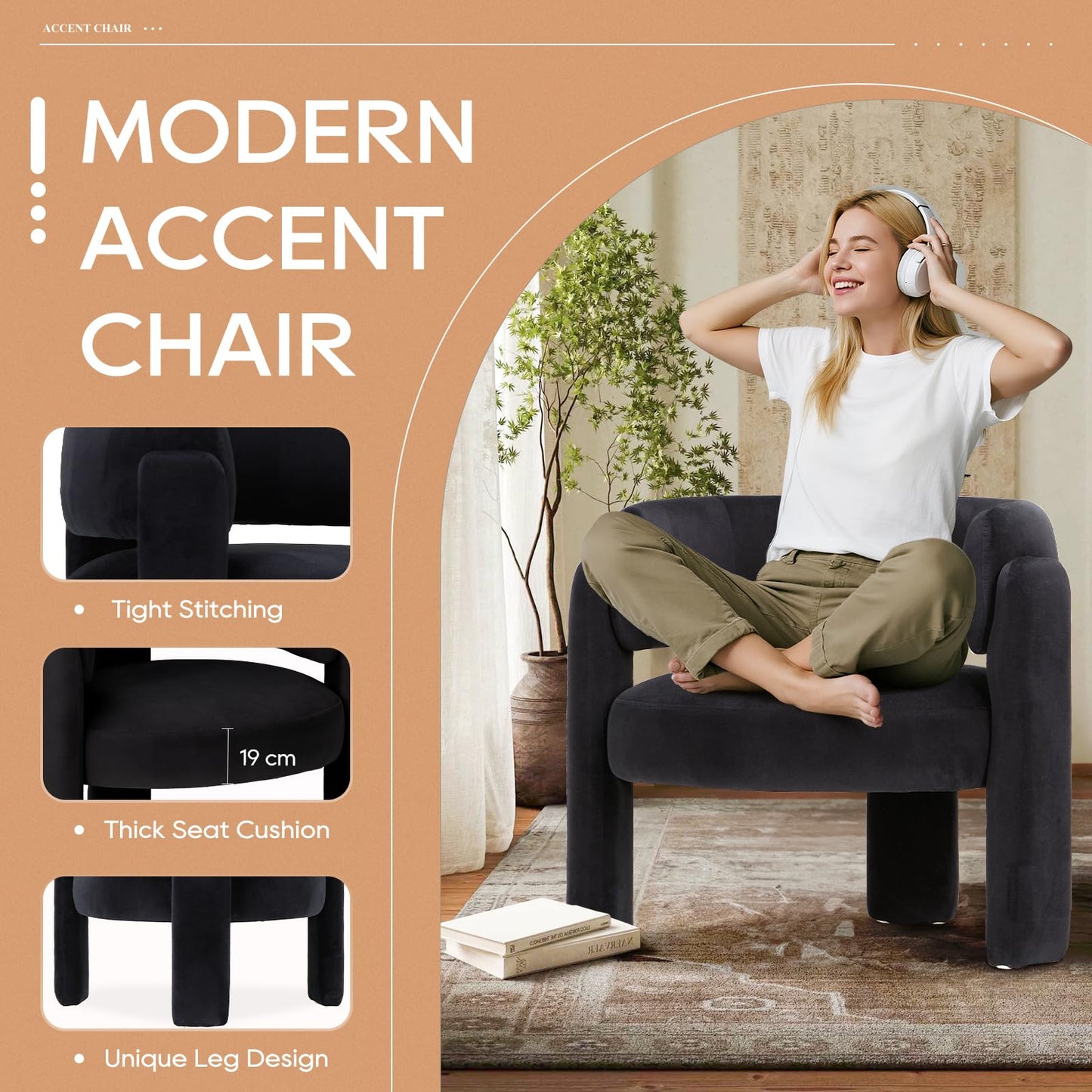 COLAMY Living Room Armchairs, Upholstered Sherpa Accent Chair, Comfy Round Arm Chair with 3 Legs