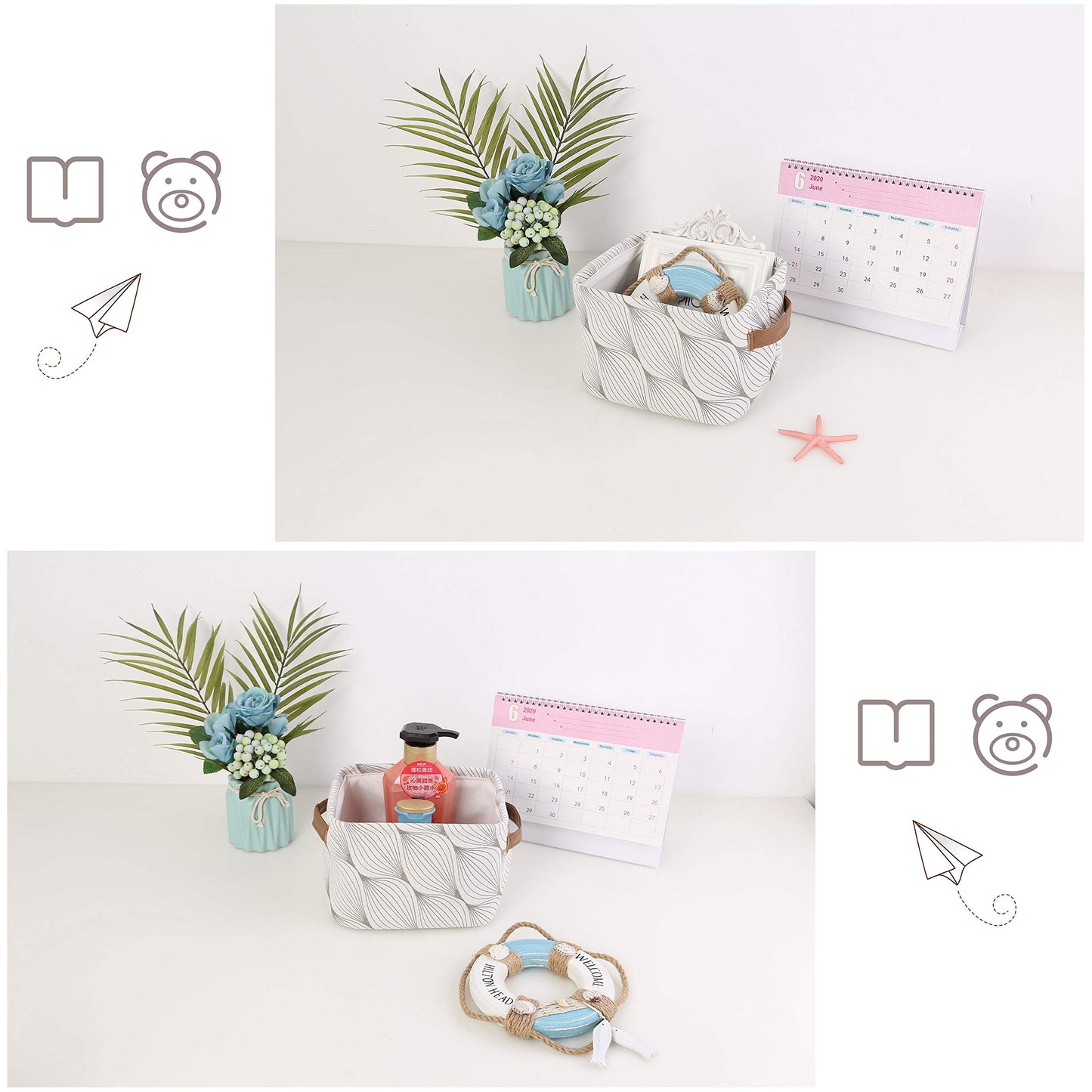 LessMo 4 Pack Storage Baskets, Collapsible Mini Storage Boxes, Canvas Fabric Waterproof Storage Bins made from Cotton and Linen, for Toys, Bathroom