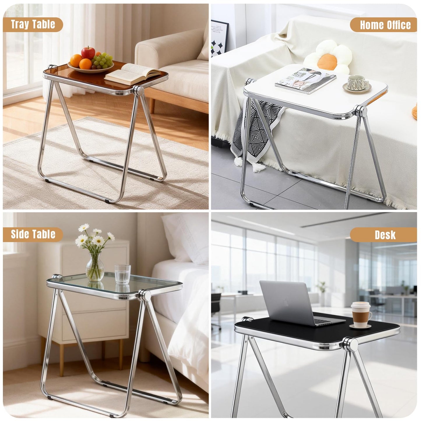 TAO ONE Acrylic Folding Table TV Tray Small Side Table - Gray