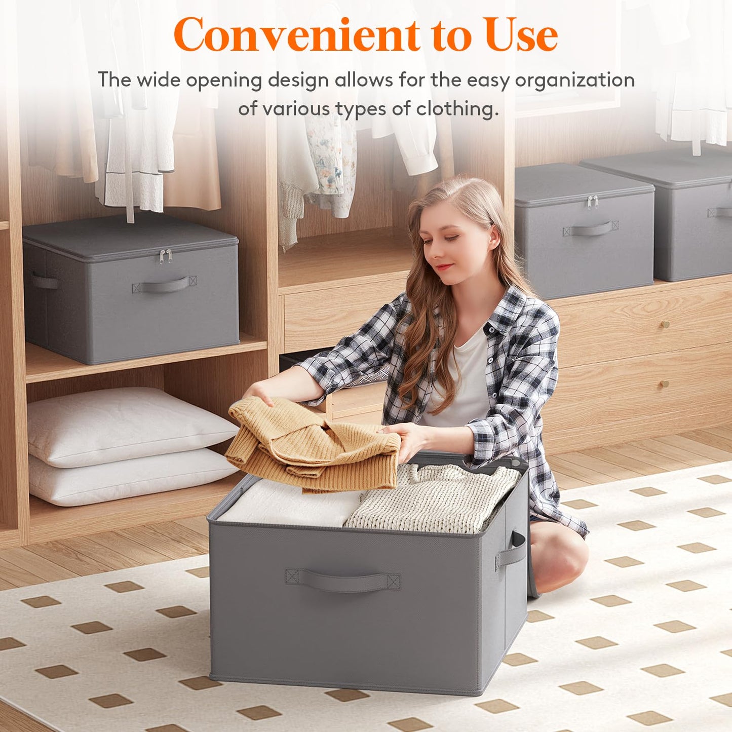 Lifewit Wardrobe Storage Box with lid, 40L, 40x40x25 cm, Grey, 3 Pack