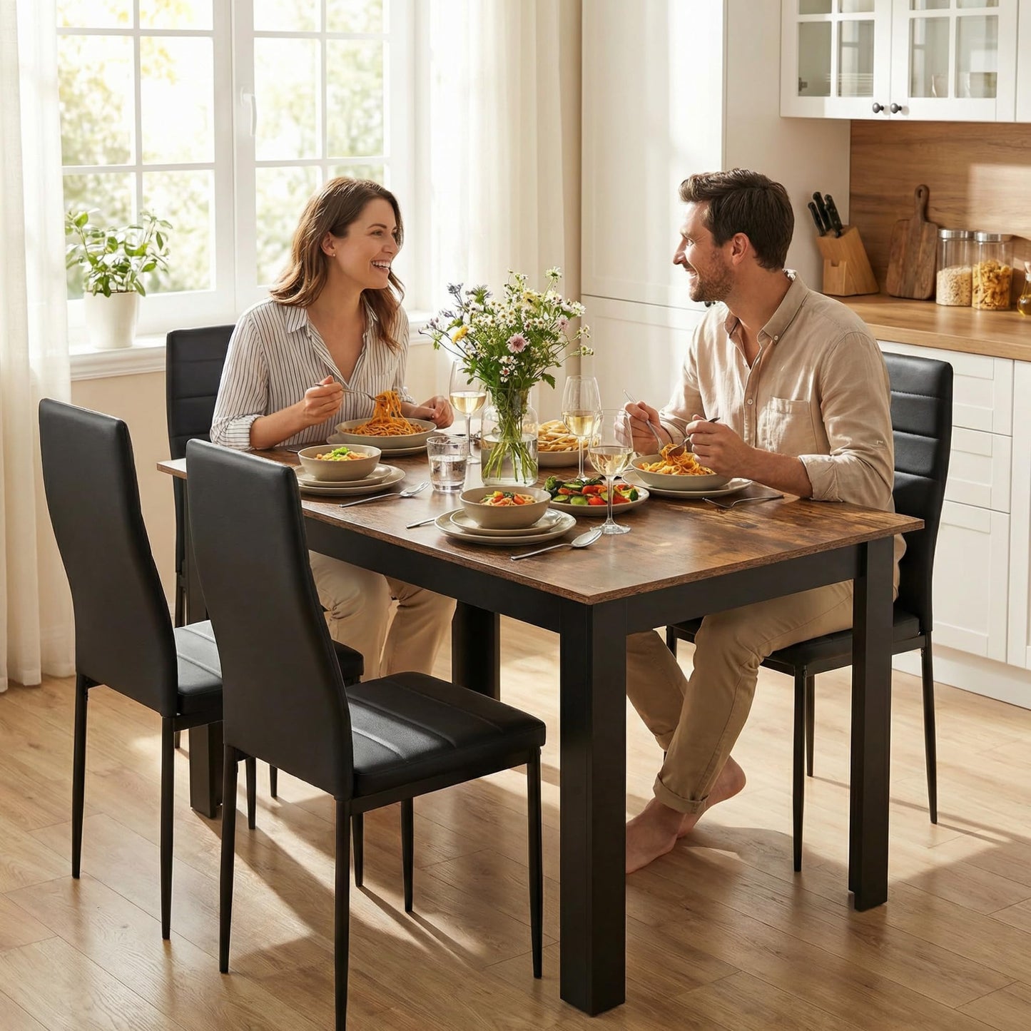 Mondeer Dining Table, Kitchen Table for 4 People, 120W x 80D x 75H cm