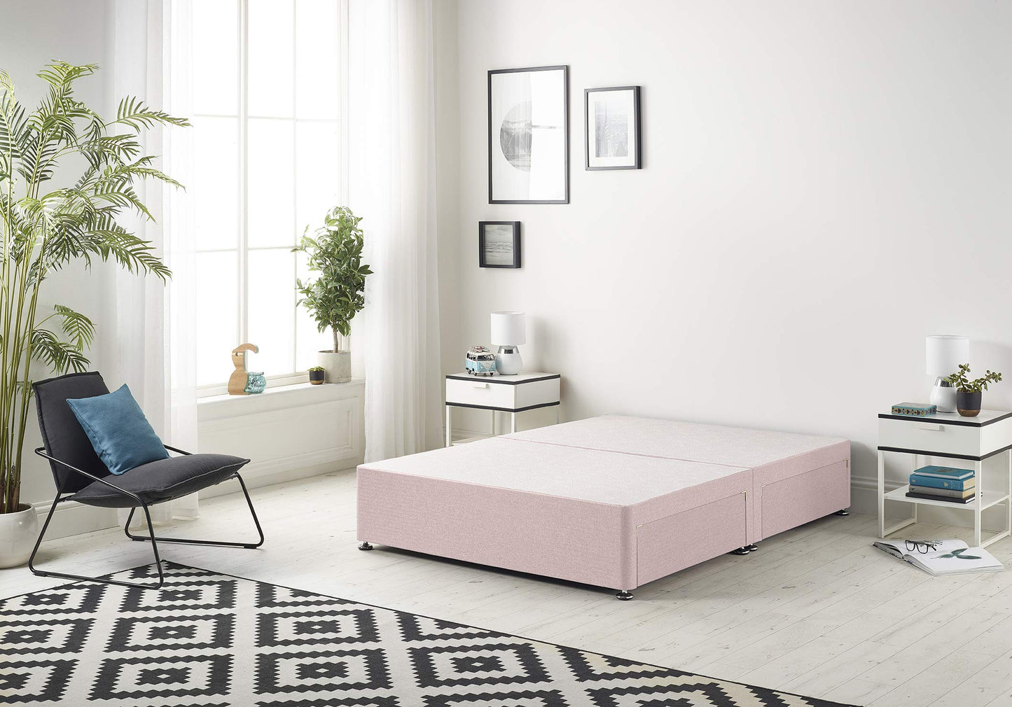 Bed Centre Flexby Divan Base Only with No Drawers and No Headboard - Available in 3ft,4ft,5ft and 6ft- Fabric (3FT Single, Plush Pink Fabric)