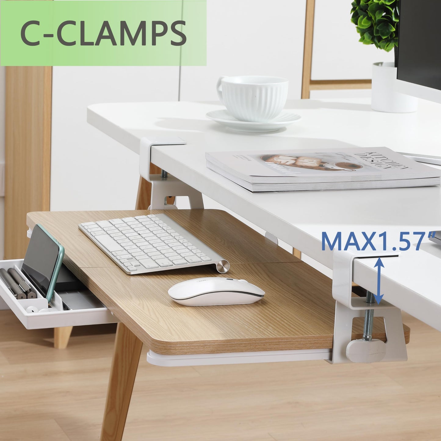 ETHU Under Desk Keyboard Tray, 68x30cm Ergonomic Pull-out Tray with C-Clamp Large Size Keyboard Tray Mount Easy to Install