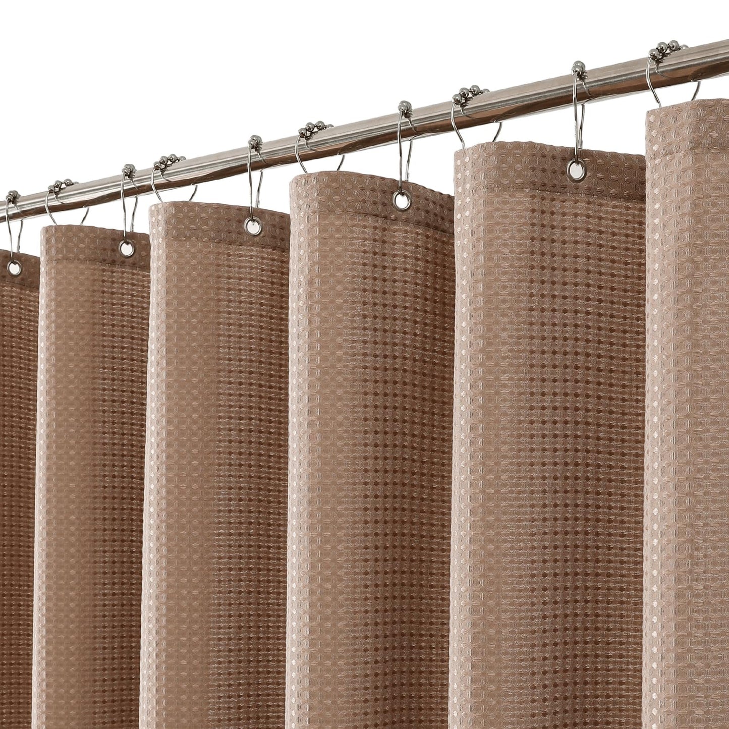 meioro Beige Shower Curtain, Mould Proof and Mildew Resistant Waffle Heavy Textured Fabric Shower Curtains with 12 Hooks, 180 x 240cm Luxury Weighted