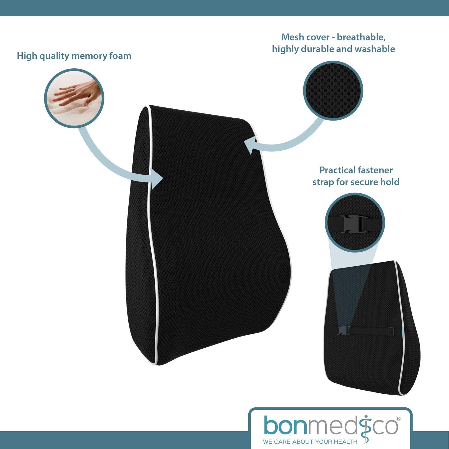 bonmedico Memory Foam Back Pillow for Office Chair Black