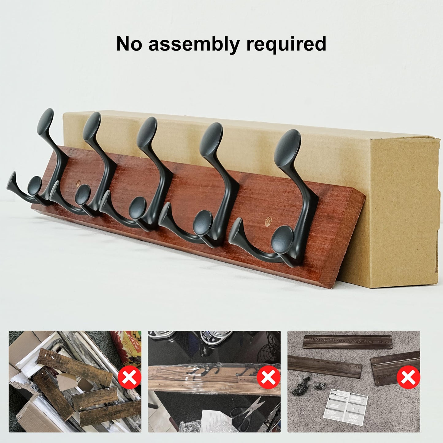 SKOLOO 61cm Cherry Wood Coat Rack Wall Mount with 5 Triple Hooks - Ideal for Family Entrances, Classrooms, and Pet Supplies Storage