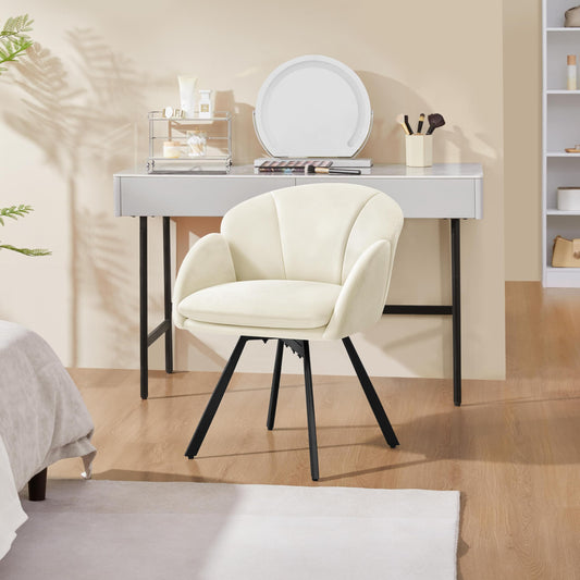 Yaheetech Swivel Tub Chair, Flower Shape Velvet Armchair, Beige