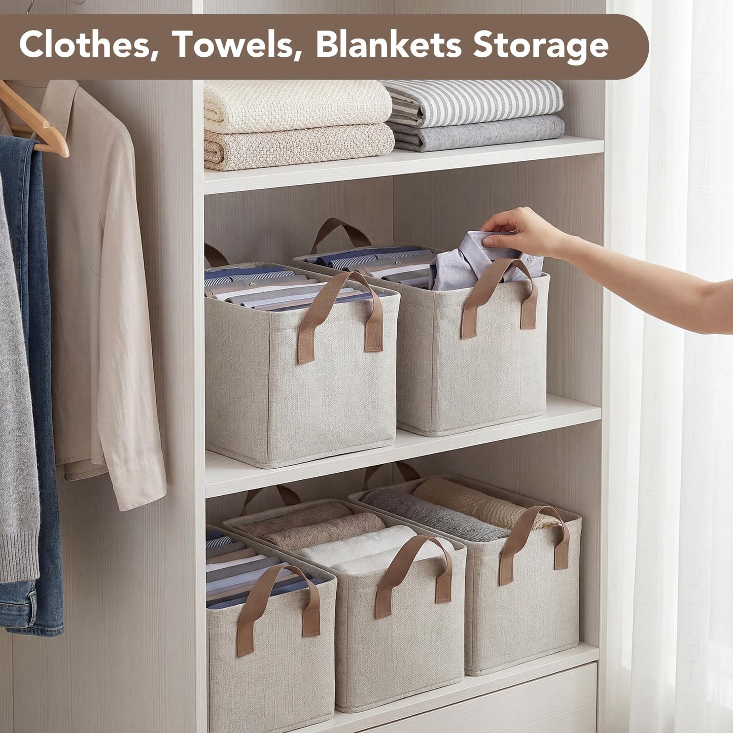 2 Pack Storage Baskets for Shelf, Small Closet Organizers and Storage Cream