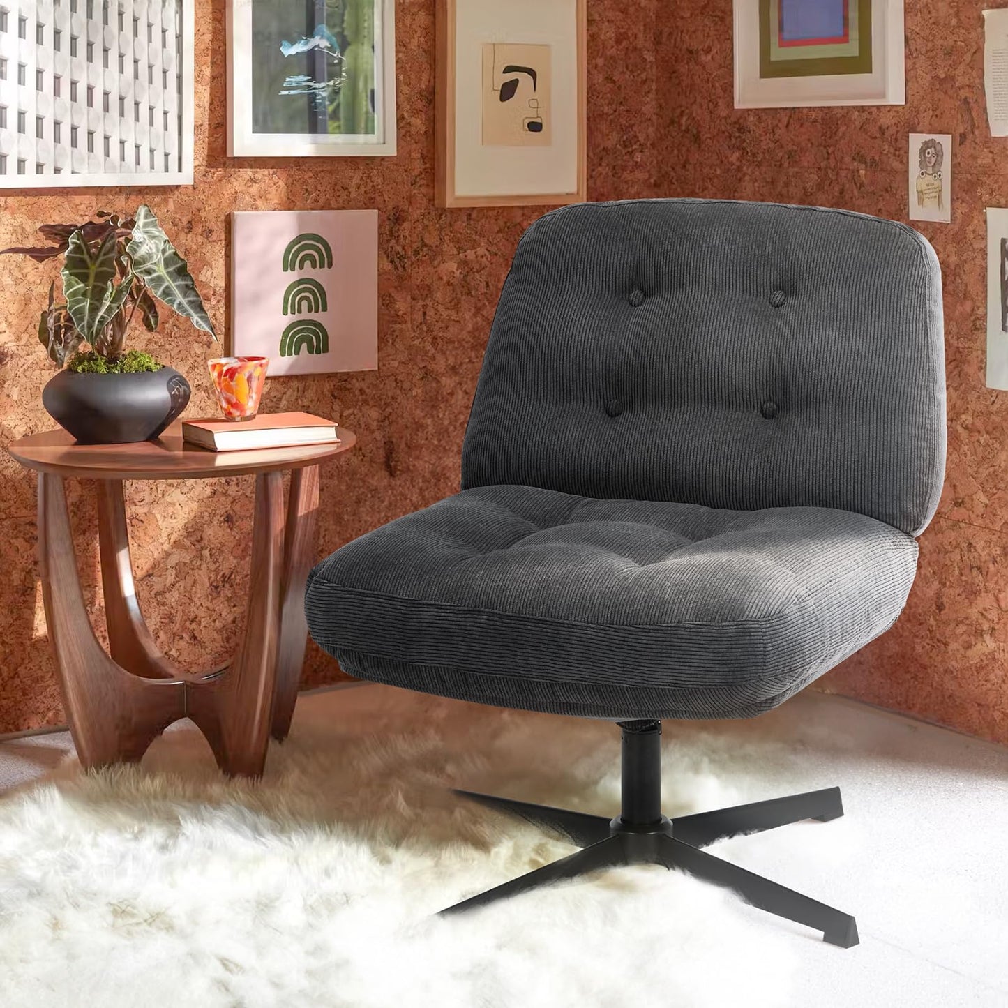 COLAMY Corduroy Swivel Accent Chair, 360° Rotating Lounge Chair with Upholstered Thick Cushion Seat, Modern Occasional Chair for Living Room, Bedroom