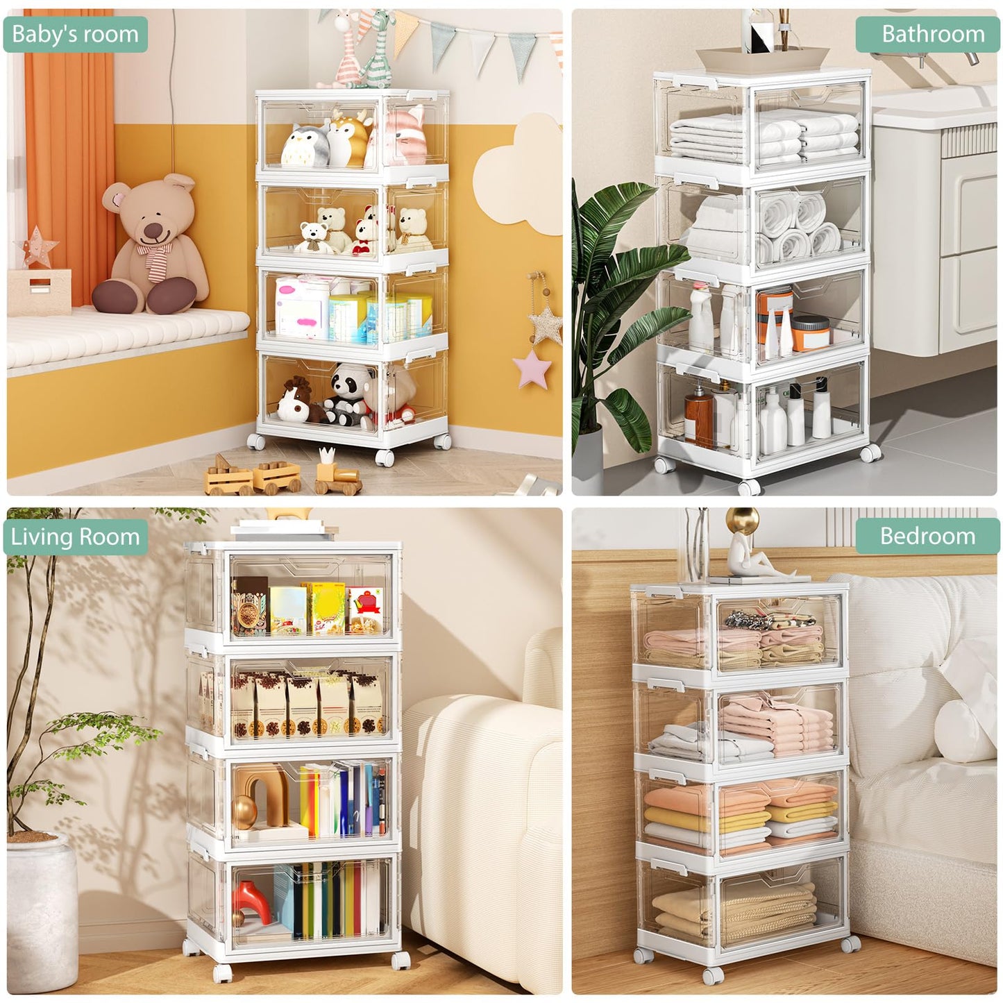 StowBin Storage Boxes with Lid,Plastic Storage Bins with 1 Lid,23L*4 Tier