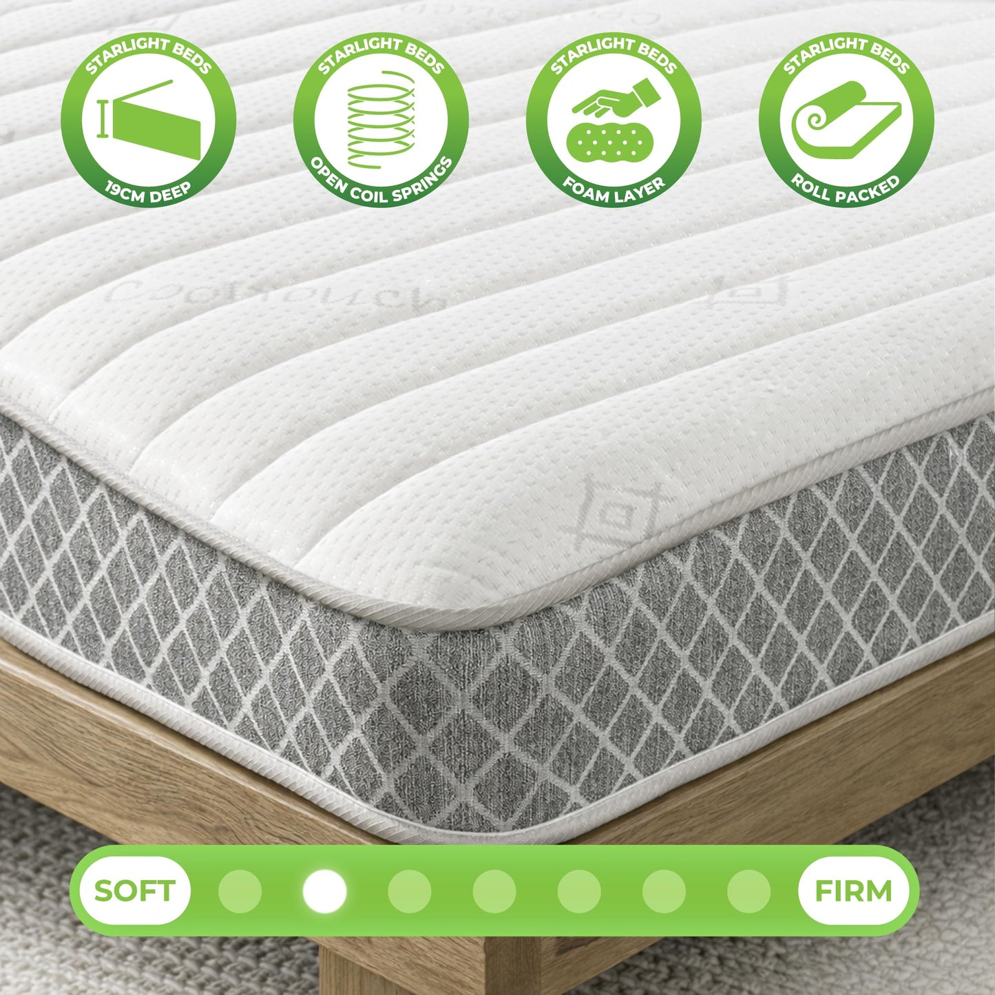 Starlight Beds Nebraska Grey Small Single Mattress - 2ft6 x 6ft3