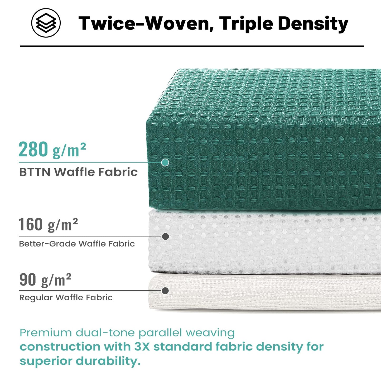 BTTN Waffle Weighted Shower Curtain, Waterproof, 182x182cm, Seaweed Green