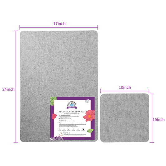 Rdutuok 17" X 24" Wool Pressing Mat for Quilting Large Size & 10" X 10" Portable Size 100% Wool Ironing Pad with Scissors, Tape,Felt Storage Pouch