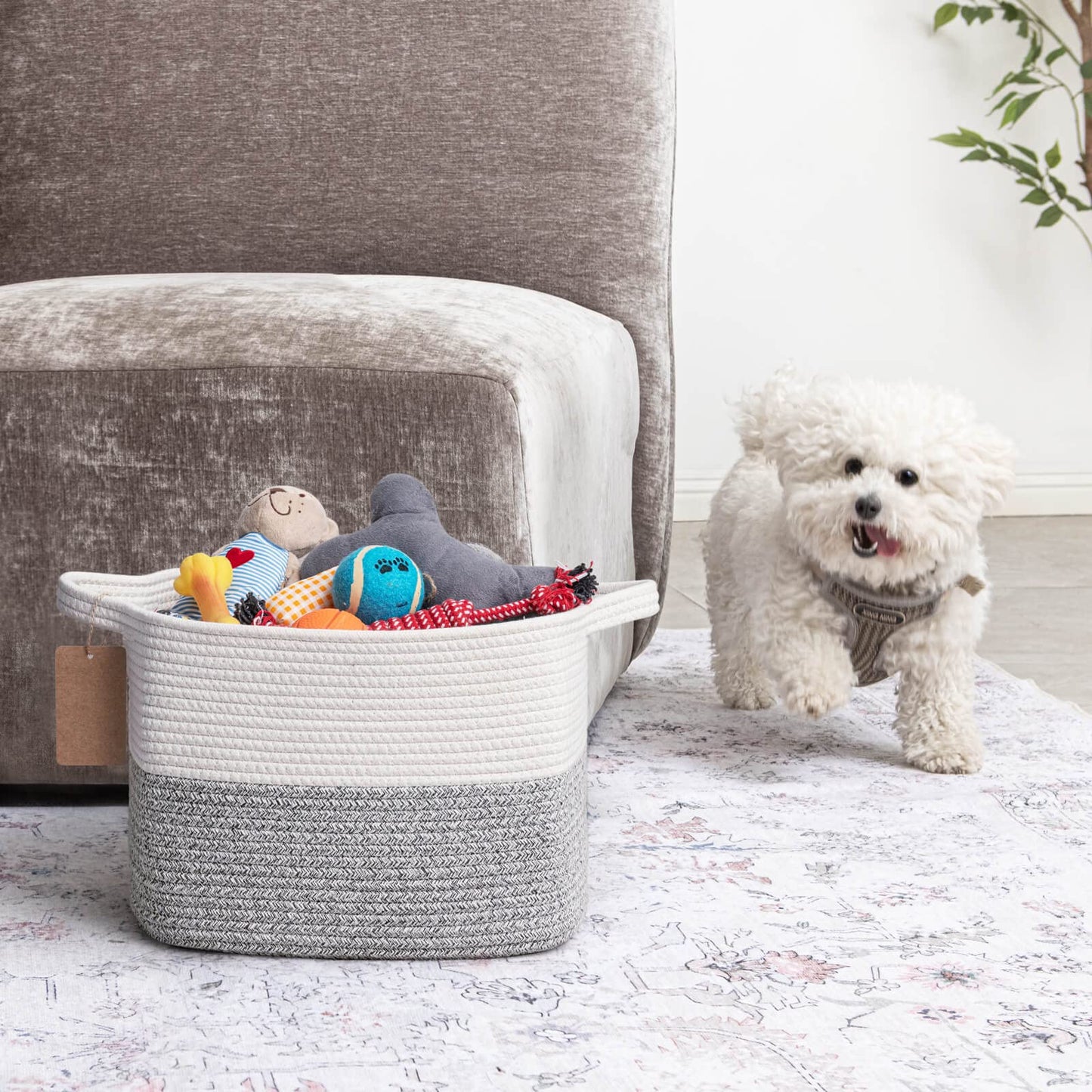 TIMEYARD Cotton Rope Storage Basket Woven Shelf Basket Grey