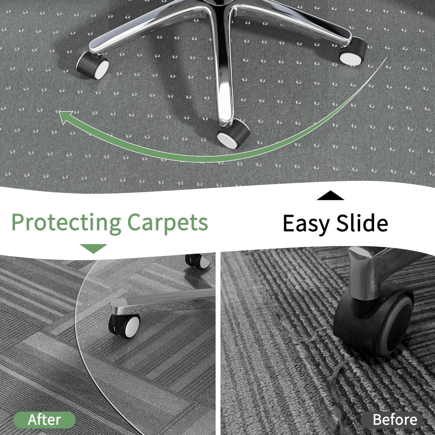 WASJOYE Office Chair Mat for Carpet, 90x90 cm Round Floor Protectors Mats, PVC Carpet Protector Mat with Non-Slip Studded