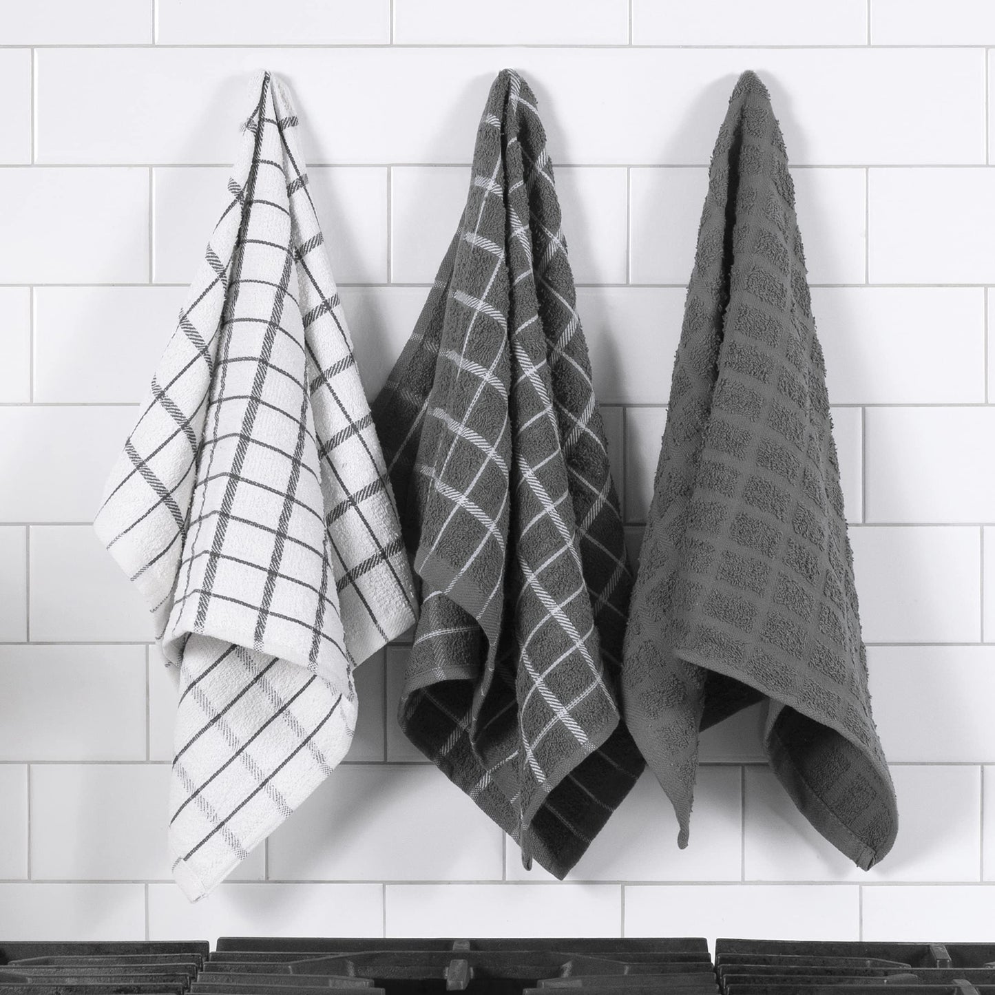 Ritz Terry Check Kitchen Towels: Highly Absorbent & Super Soft - 100% Cotton, Durable Kitchen Cleaning Cloths for Wiping Tables and Counters, 3-Pack