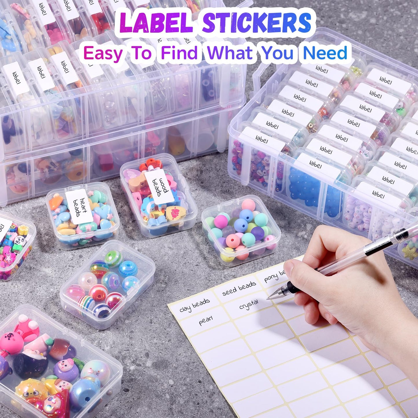 Funtopia Craft Organiser 118 Pack, 3-Tier Stackable Container Box with Lids and 56 Pcs Small Plastic Storage Box, Mini Clear Bead Storage for Jewelry