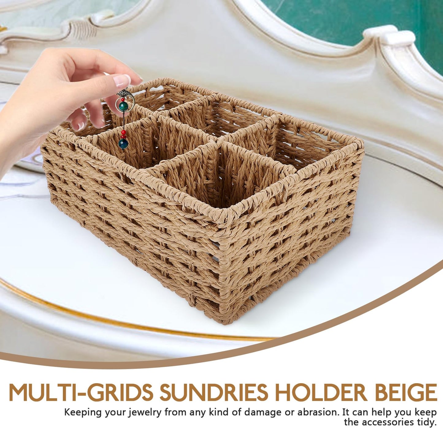 Cabilock Six-Grid Storage Box Multi-Compartment Sundries Holder for Jewellery Necklaces Rings Earrings Earphones Coins Beads Clear Desktop Organiser