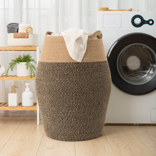Laundry Hamper Tall Slim Laundry Basket with Handle Dirty Clothes Basket Jute Rope Washing Baskets for Laundry Blankets Toy Towel Storage in Laundry