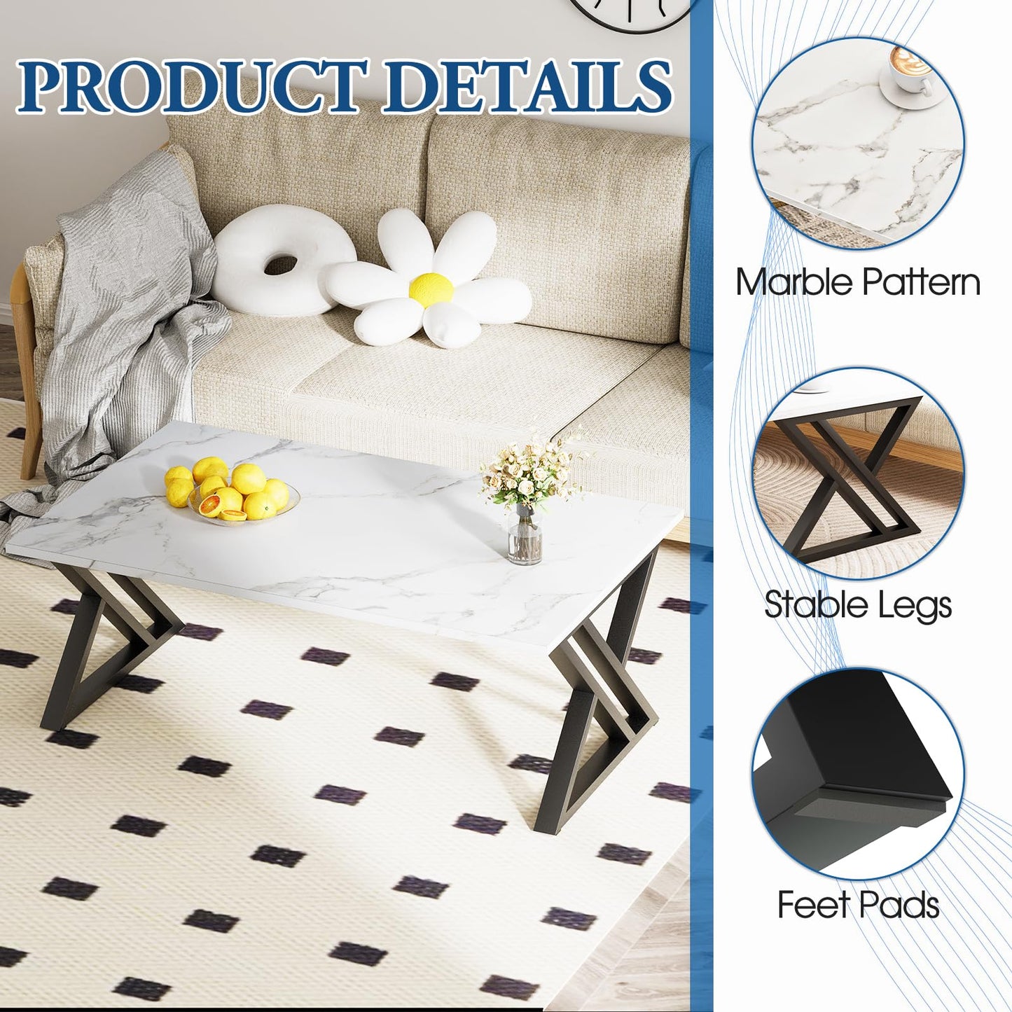 Coffee Tables,living room Table,Center Tea Side with Robust Steel Frame