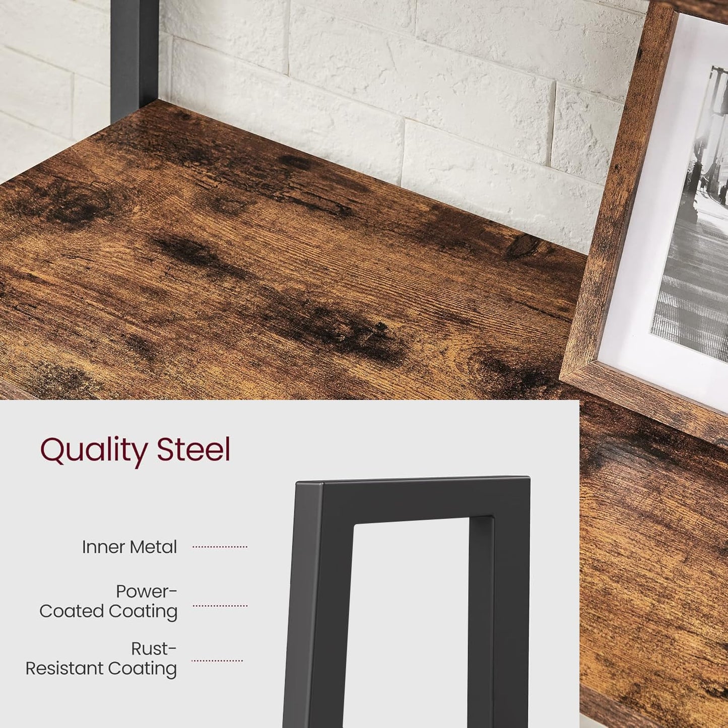 OYE 4 Tier Ladder Shelf, 2 in 1 Industrial Storage Rack Leaning Bookshelf for Living Room, Bedroom, Kitchen, Space Saving Small Book Shelf