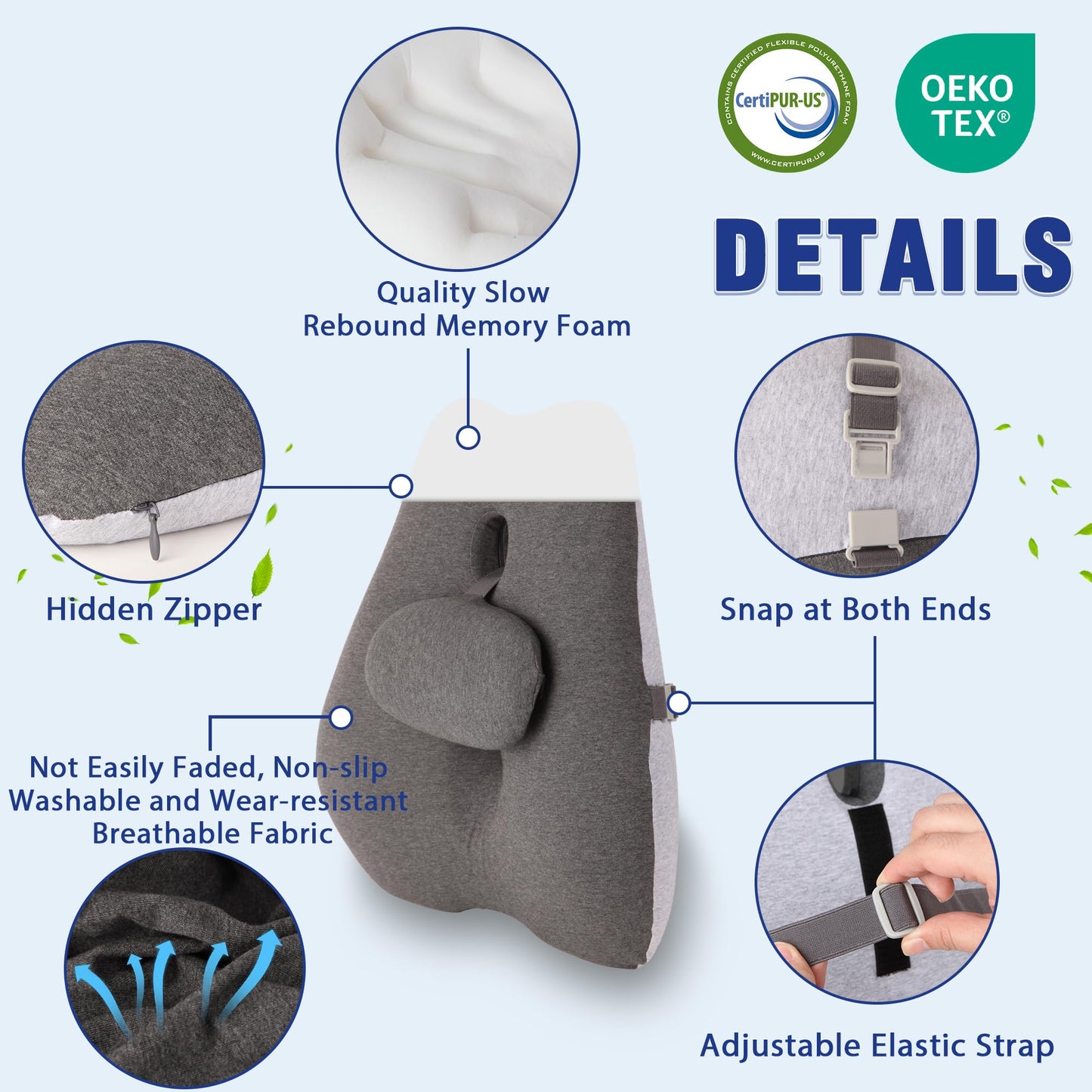 MzGro Lumbar Support Cushion for Office Chair - High Density Memory Foam Back Support Cushion for Back Pain Relief