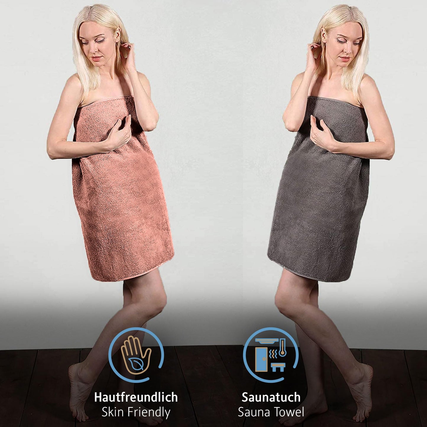 Komfortec Bath Towels, 100% Cotton, Quick Dry, 70x200, Grey & Pink