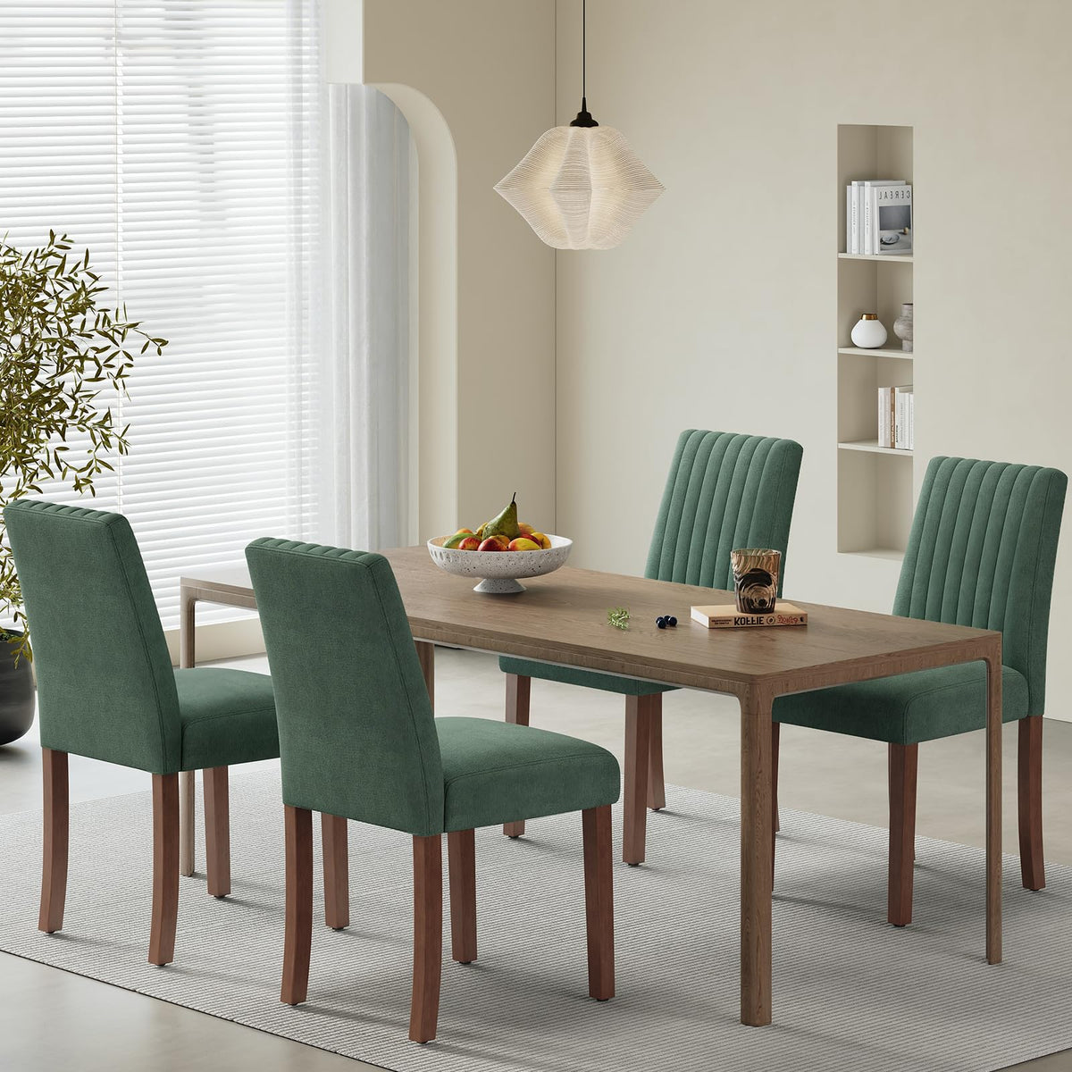 COLAMY Dining Chairs Set of 4 with Thick Seat Cushion, Fabric Chairs for Dining Room with Wood Legs and Ergonomic High Back