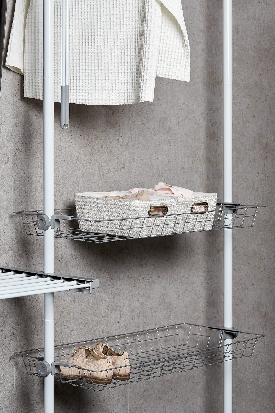WENKO 50611100 Telescopic clothes rack system Herkules Duo - adjustable organisation system, coat rack system, Steel, 164-215 x 165-300 x 38 cm, White