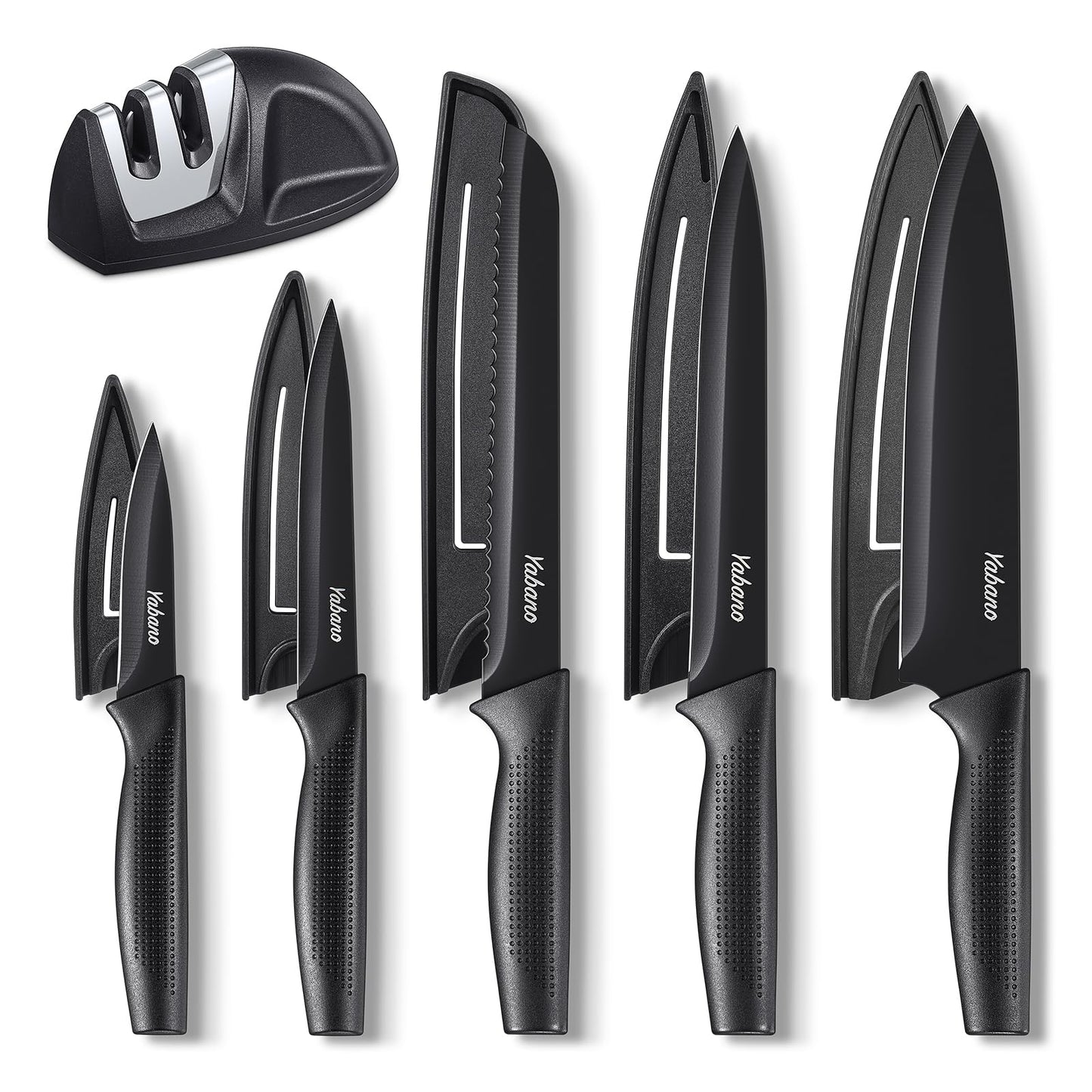 Knife Set, 5 Pieces Kitchen Knives Set with Healthy Anti-Rust Coating, Dishwasher Safe, Stainless Steel Chef Knife Sets with 5 Blade Guards and Knife